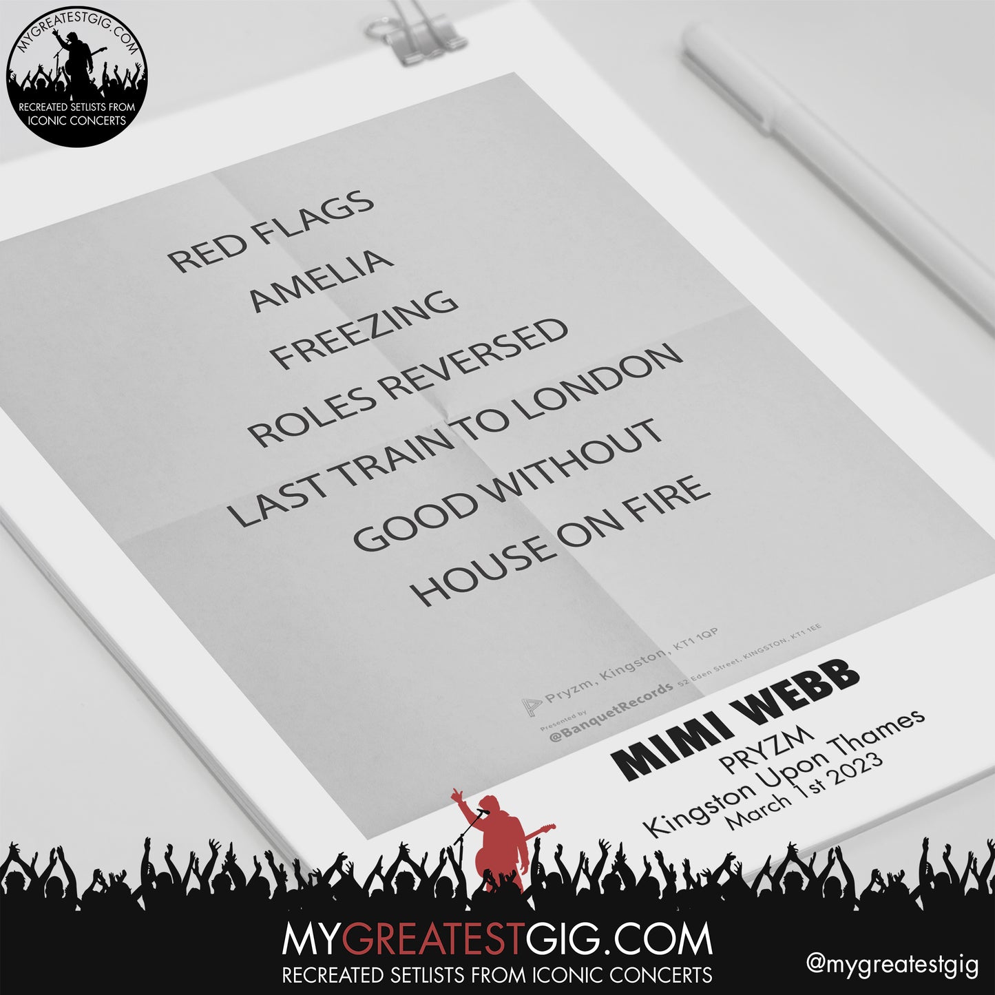 Mimi Webb - London - March 1st 2023 Recreated Setlist Poster