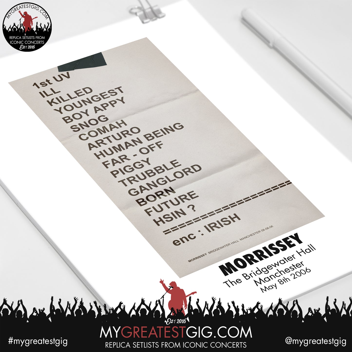 Morrissey - Manchester - May 8th 2006 Replica Setlist Poster