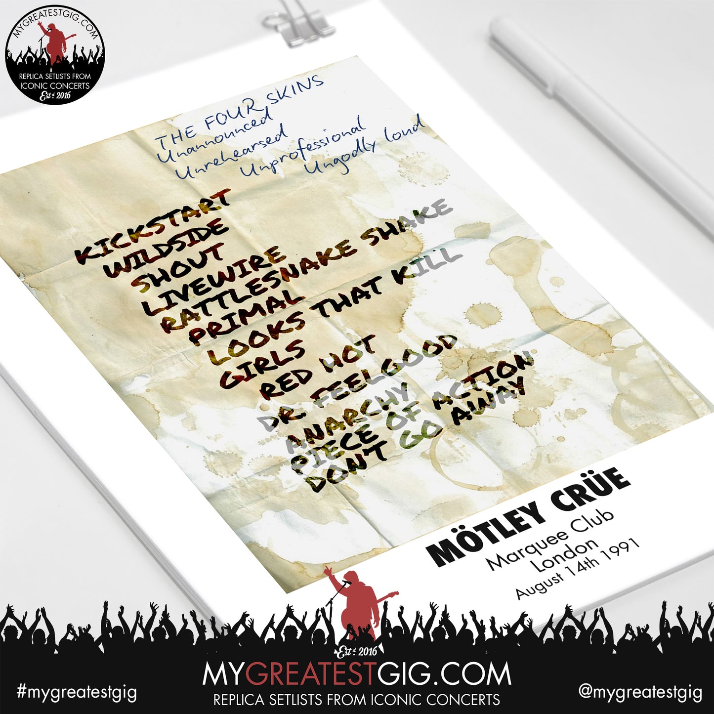 Mötley Crüe - London - August 14th 1991 Recreated Setlist Poster