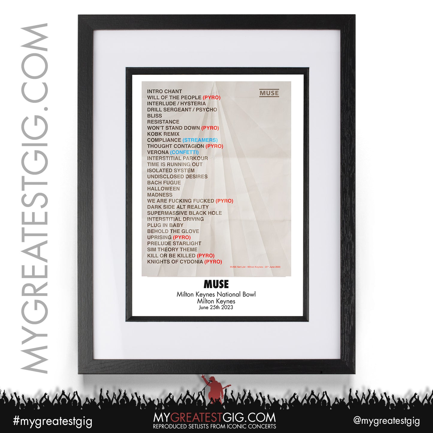 Muse - Milton Keynes - June 25th 2023 Recreated Setlist Poster