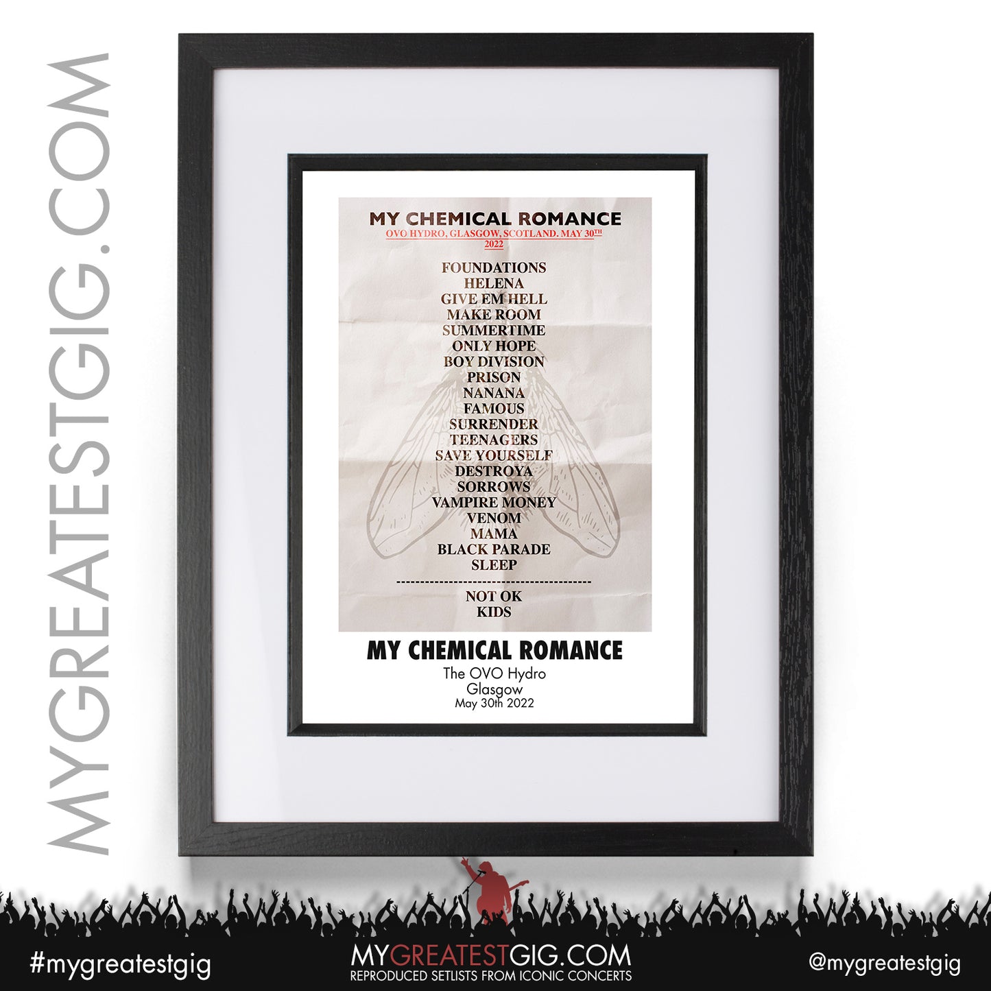 My Chemical Romance - Glasgow - May 30th 2022 Recreated Setlist Poster