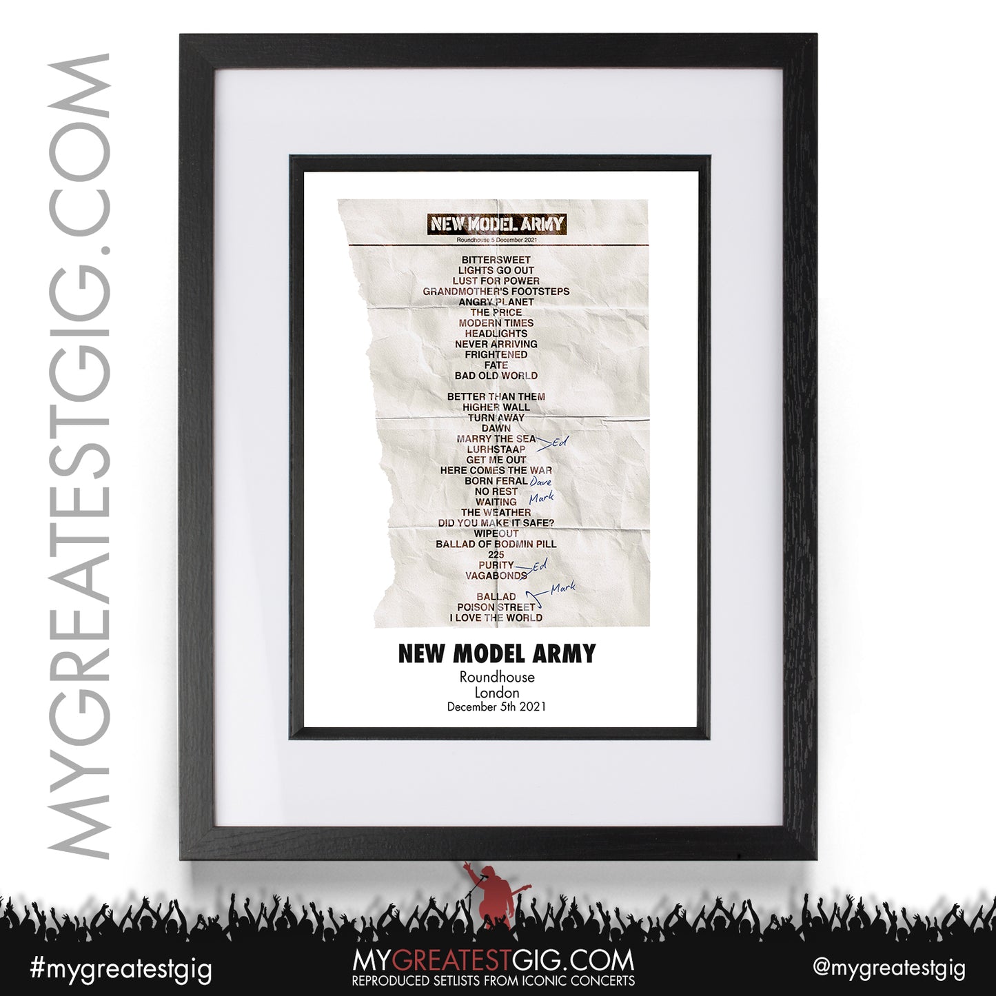 New Model Army - London - December 5th 2021 Recreated Setlist Poster