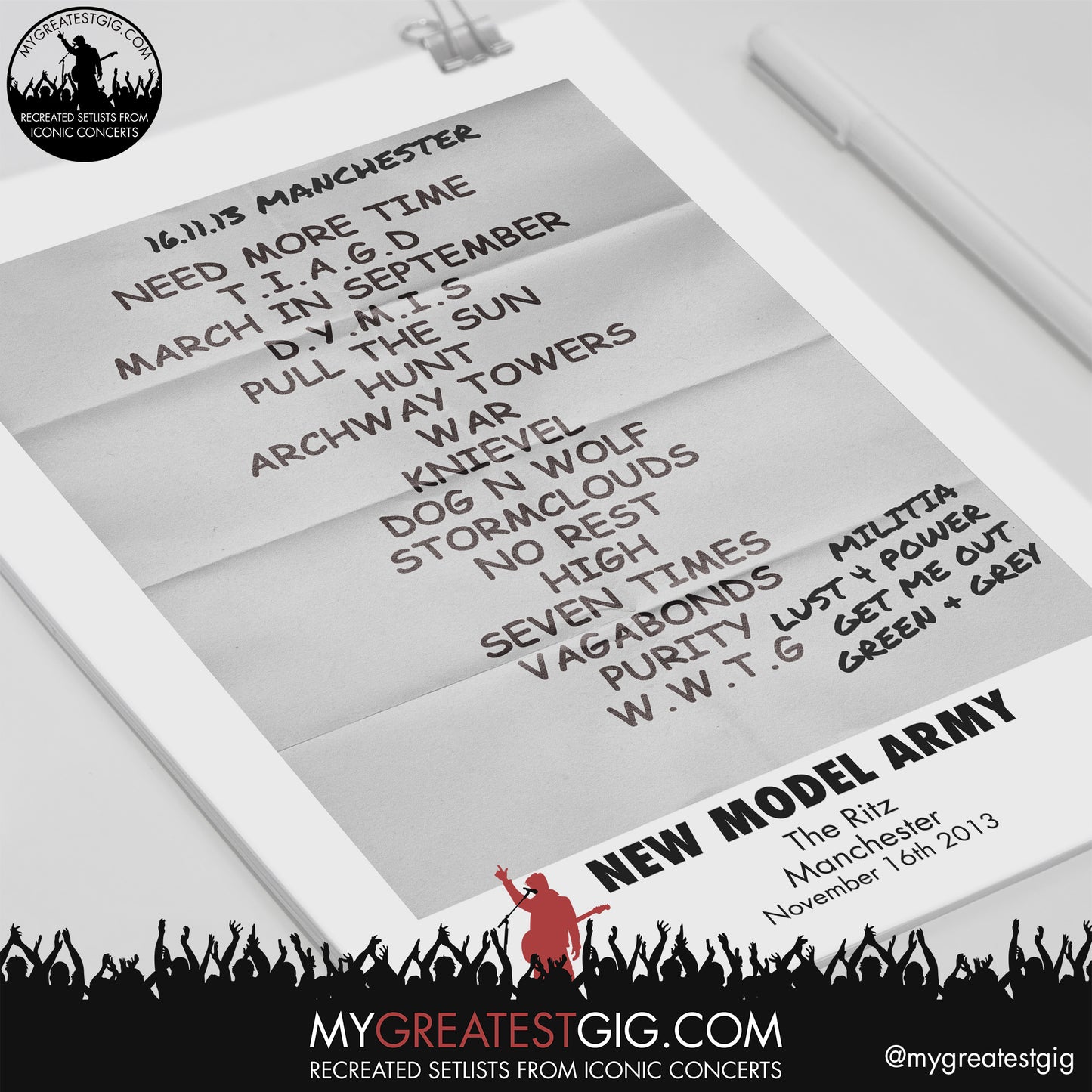 New Model Army - Manchester - November 16th 2013 Recreated Setlist Poster