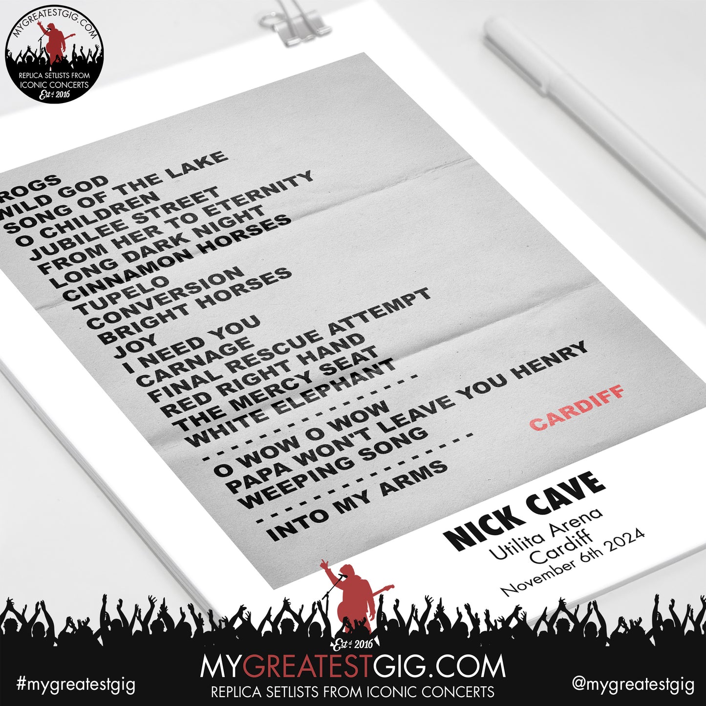 Nick Cave - Cardiff - November 6th 2024 Replica Setlist Poster