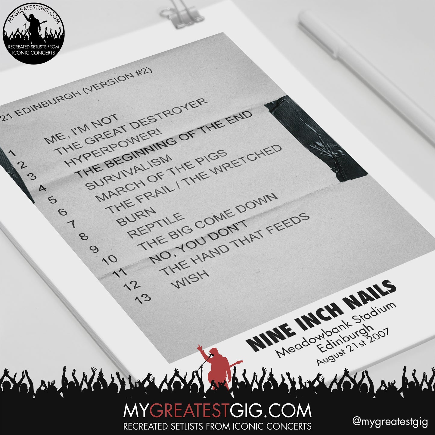 Nine Inch Nails - Edinburgh - August 21st 2007 Recreated Setlist Poster