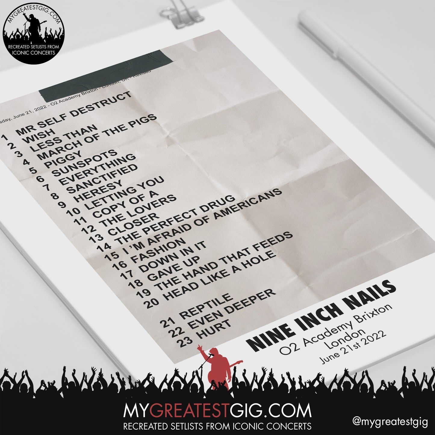 Nine Inch Nails - London - June 21st 2022 Recreated Setlist Poster
