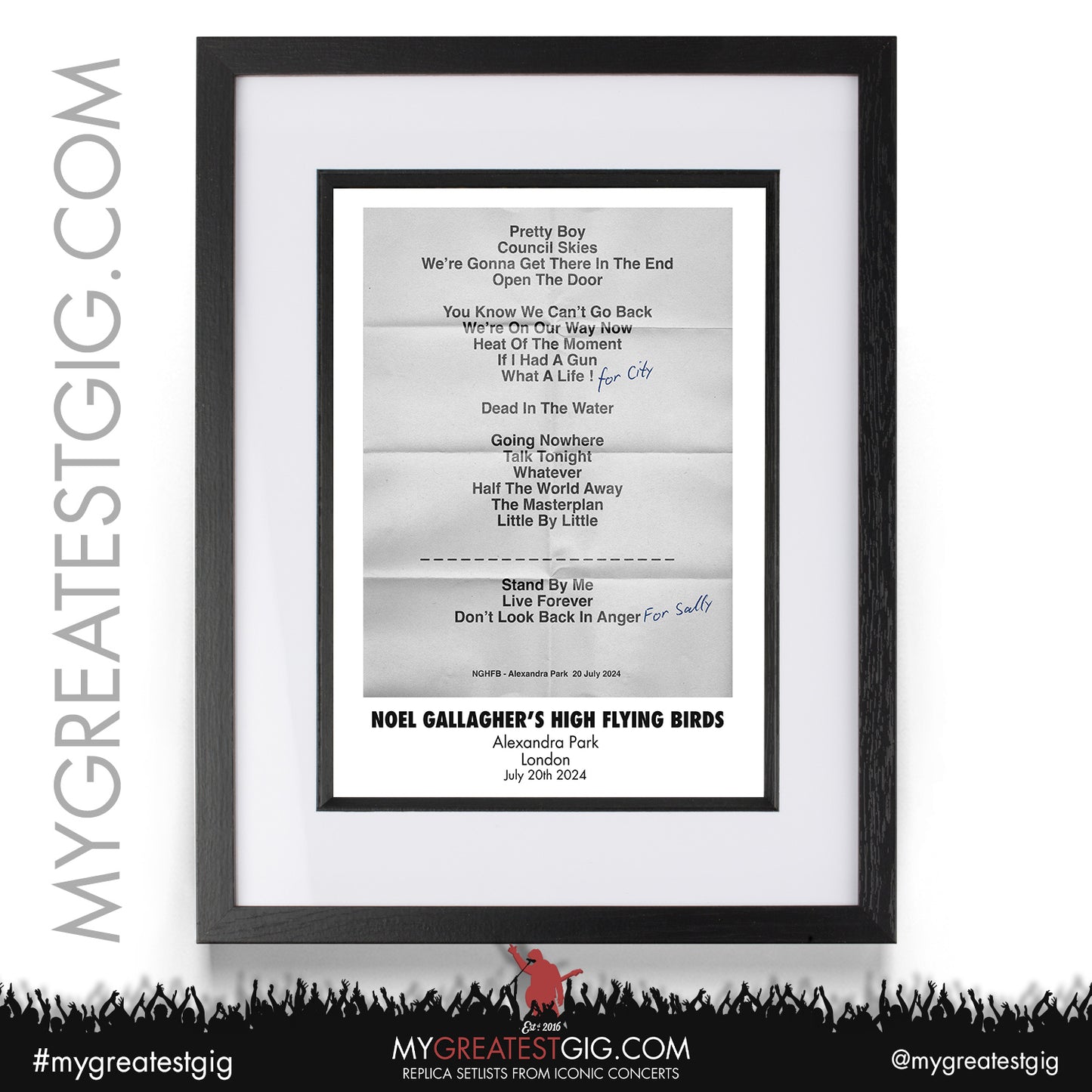 Noel Gallagher's High Flying Birds - Alexandra Park - July 20th 2024 Replica Setlist Poster