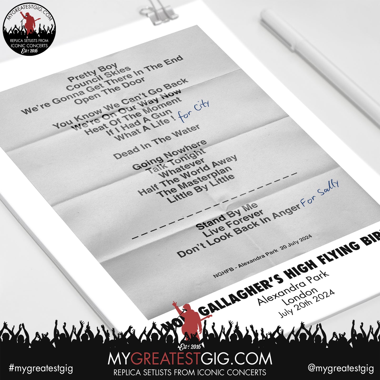Noel Gallagher's High Flying Birds - Alexandra Park - July 20th 2024 Replica Setlist Poster