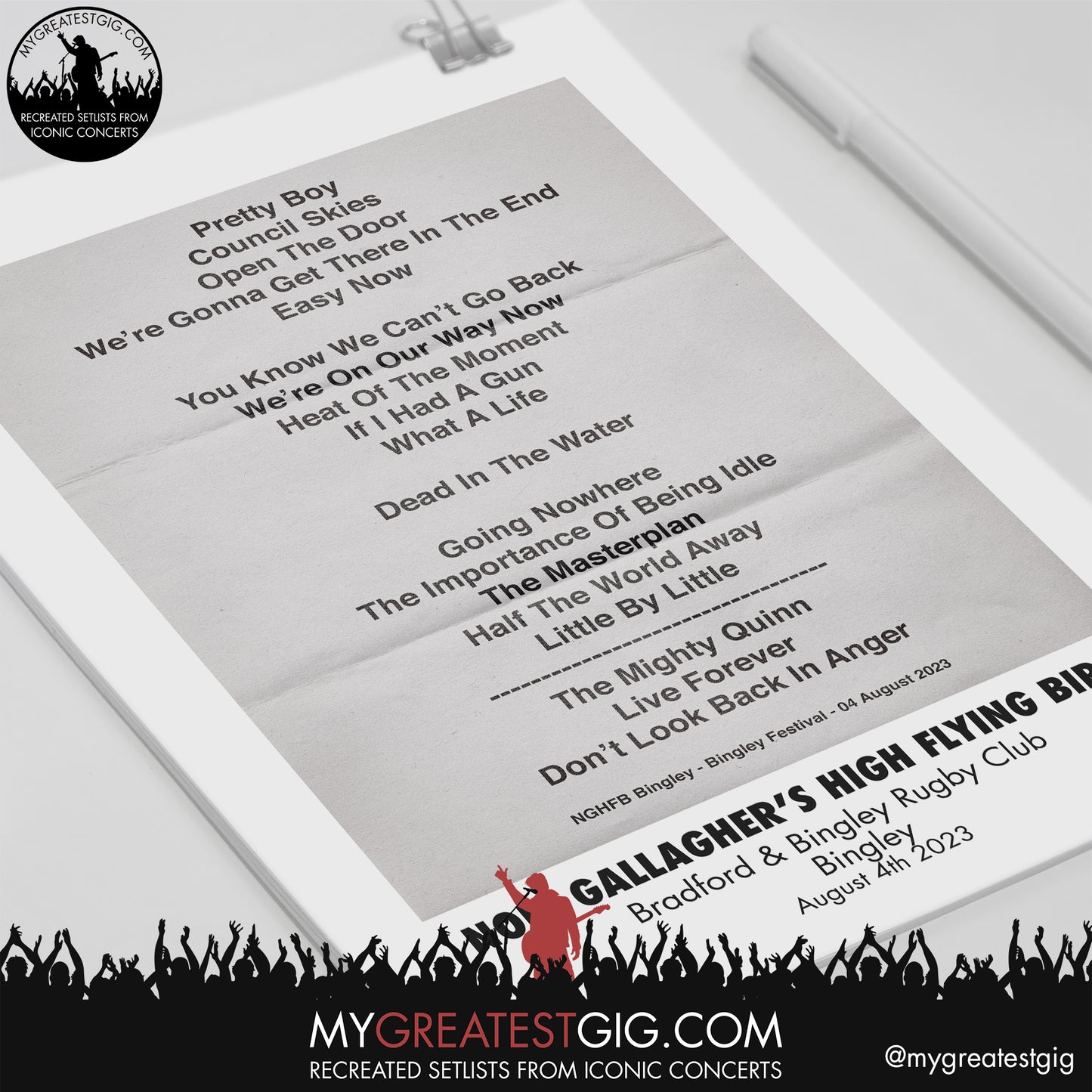 Noel Gallagher - Bingley - August 4th 2023 Recreated Setlist Poster