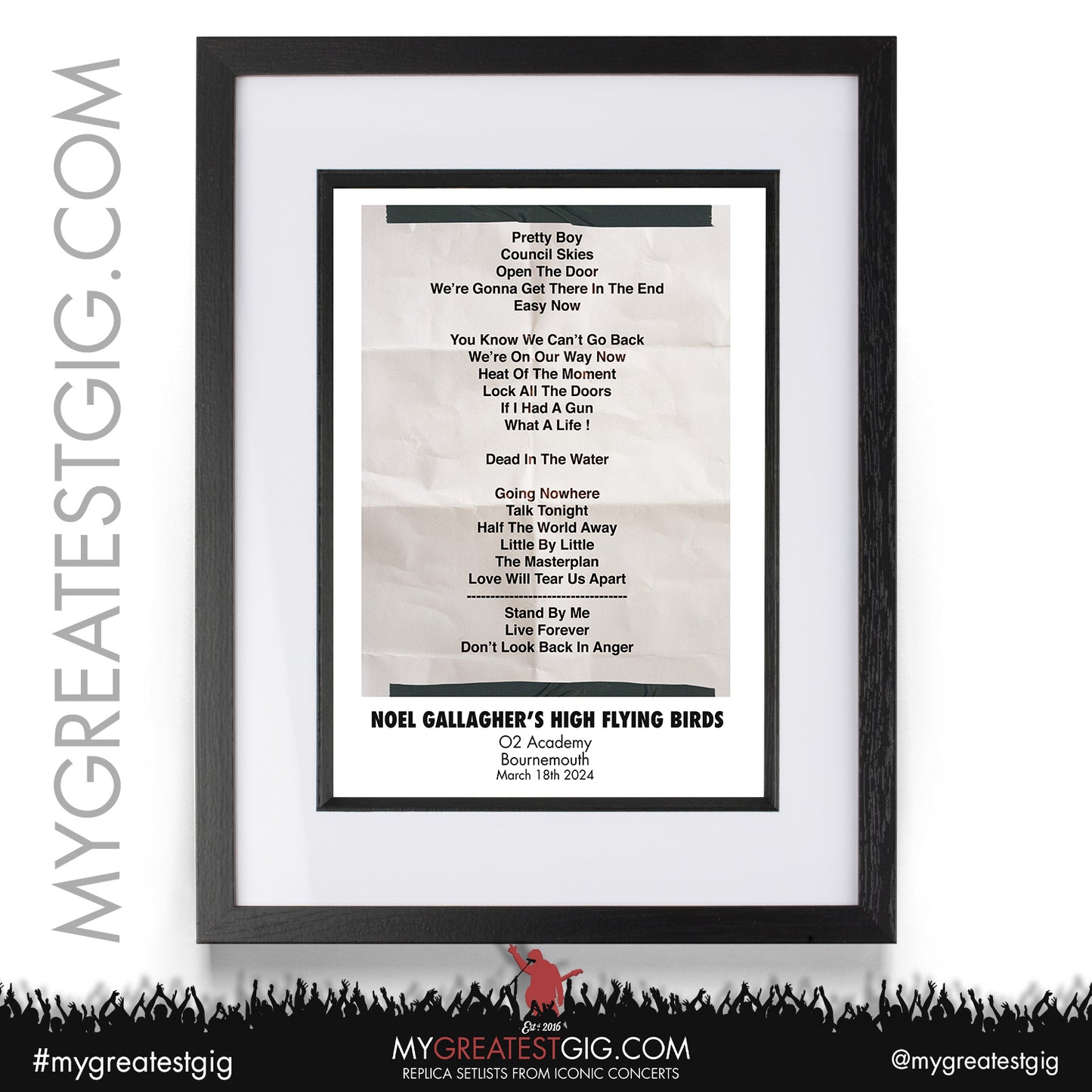 Noel Gallagher's High Flying Birds - Bournemouth - March 18th 2024 Replica Setlist Poster