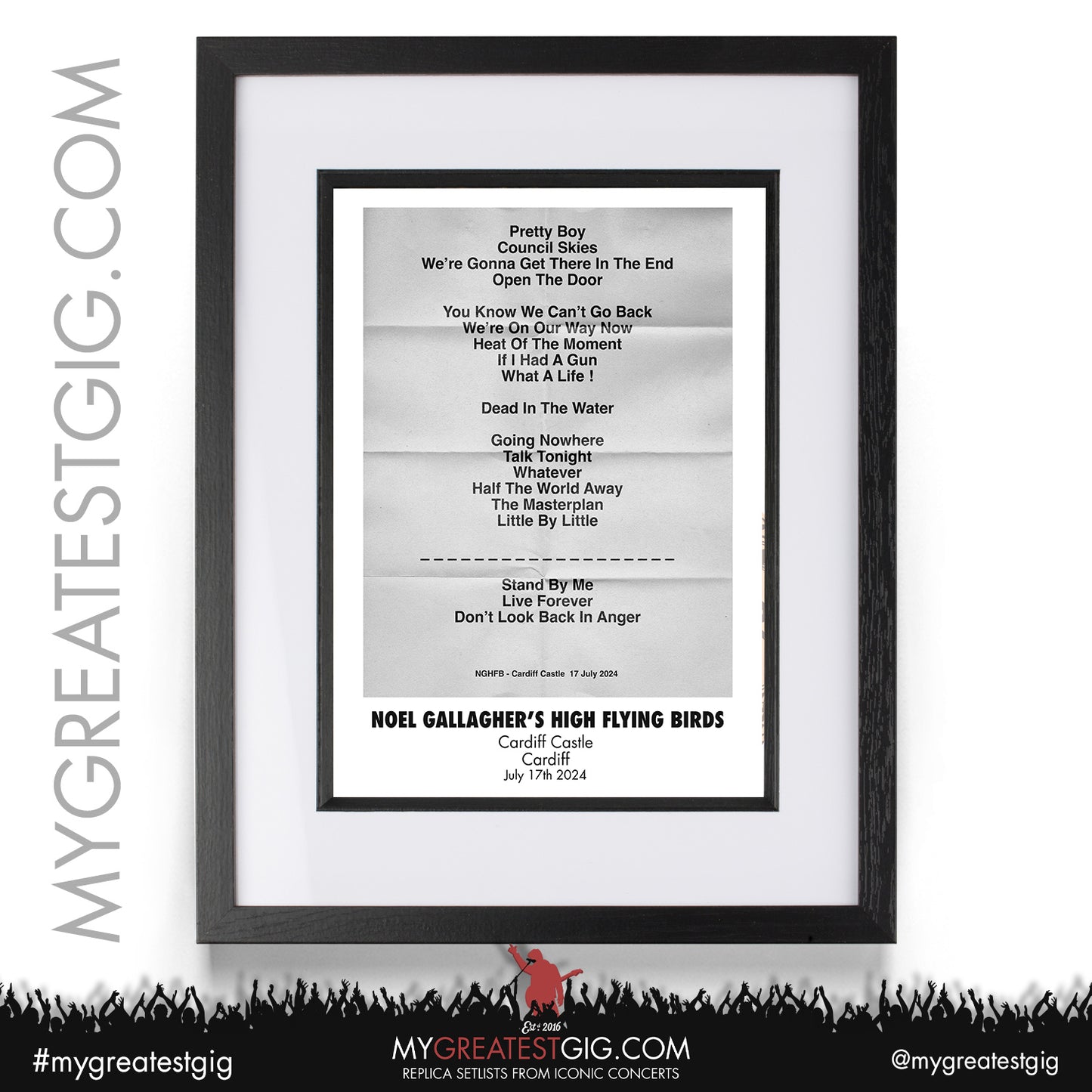 Noel Gallagher's High Flying Birds - Cardiff Castle - July 17th 2024 Recreated Setlist Poster