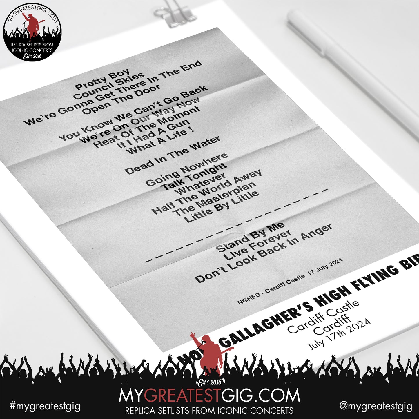 Noel Gallagher's High Flying Birds - Cardiff Castle - July 17th 2024 Recreated Setlist Poster