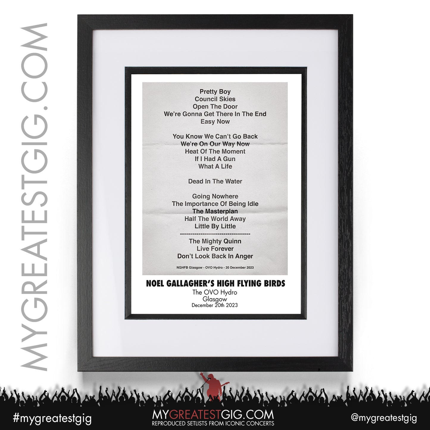 Noel Gallagher - Glasgow - December 20th 2023 Recreated Setlist Poster