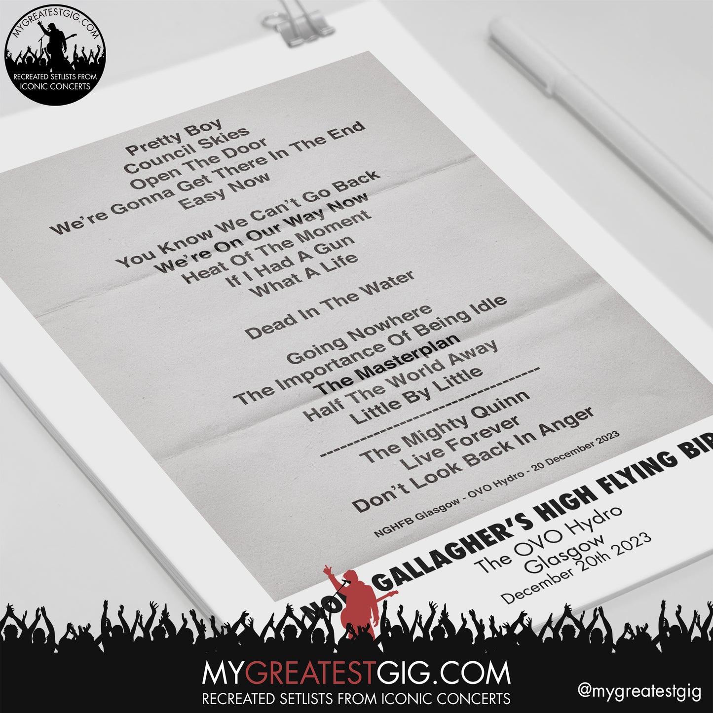 Noel Gallagher - Glasgow - December 20th 2023 Recreated Setlist Poster