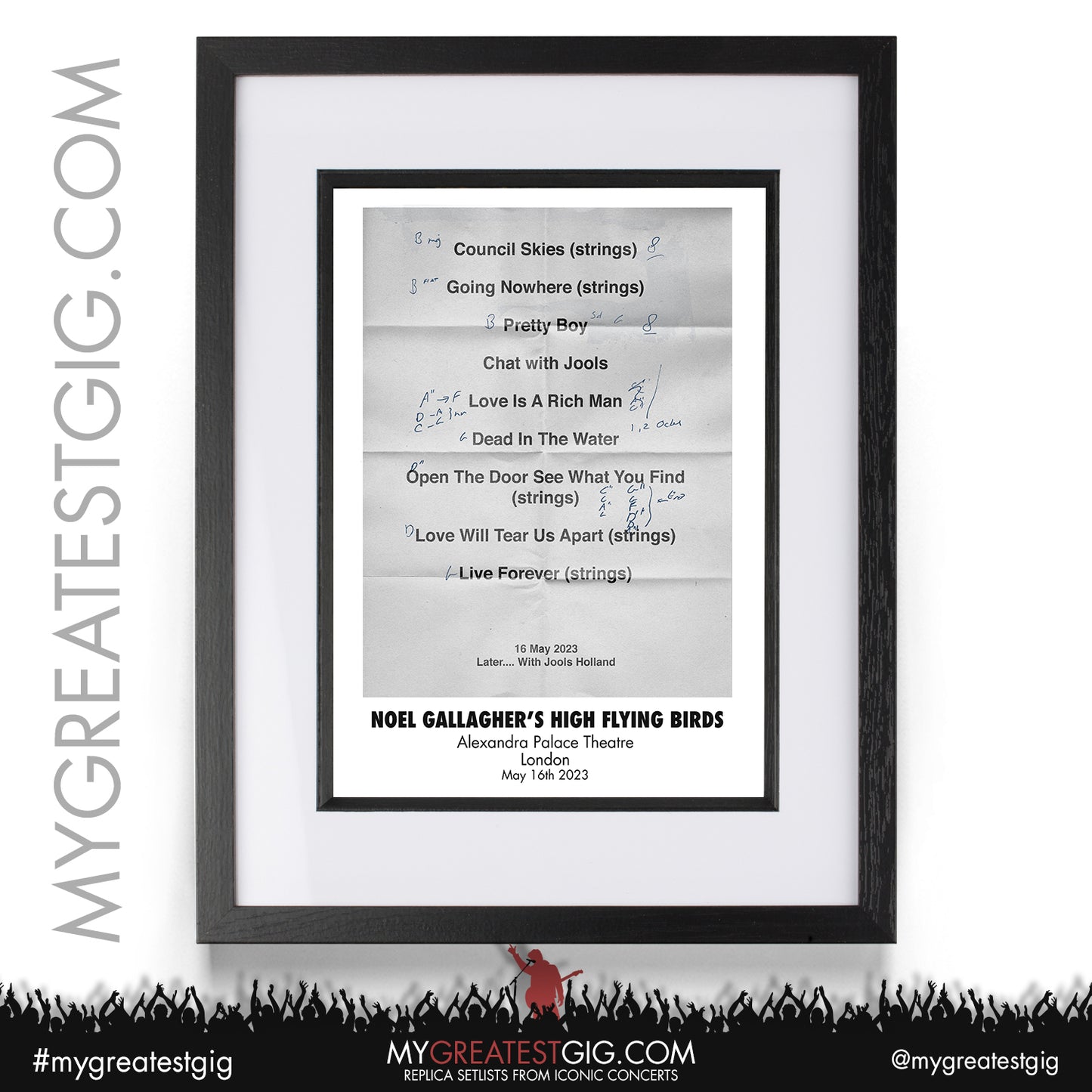 Noel Gallagher's High Flying Birds - London - May 16th 2023 Recreated Setlist Poster