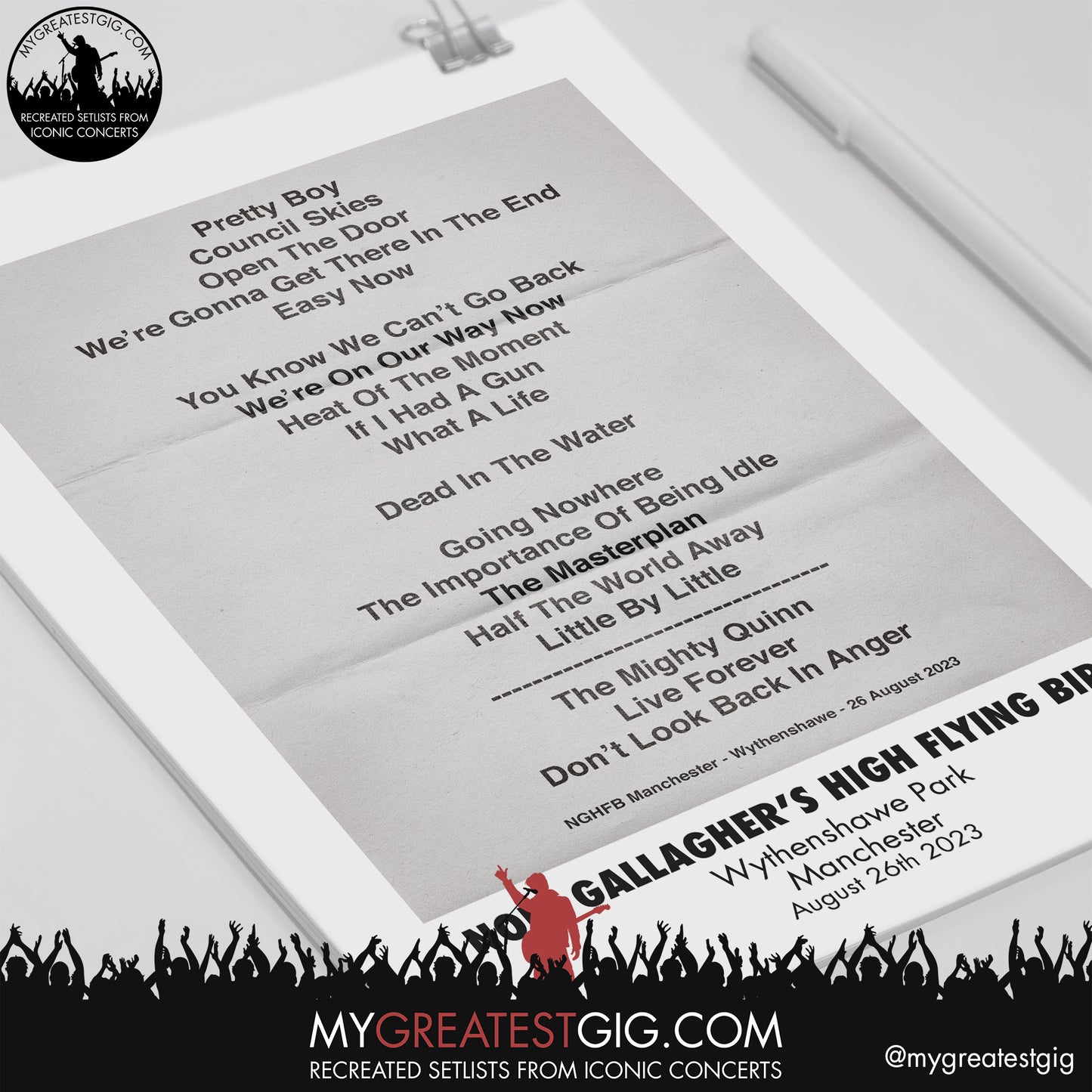 Noel Gallagher - Manchester - August 26th 2023 Recreated Setlist Poster
