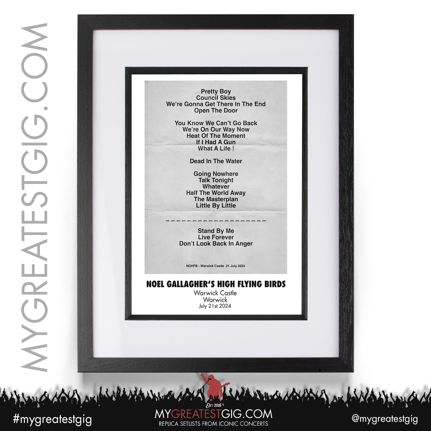 Noel Gallagher's High Flying Birds - Warwick Castle - July 21st 2024 Replica Setlist Poster