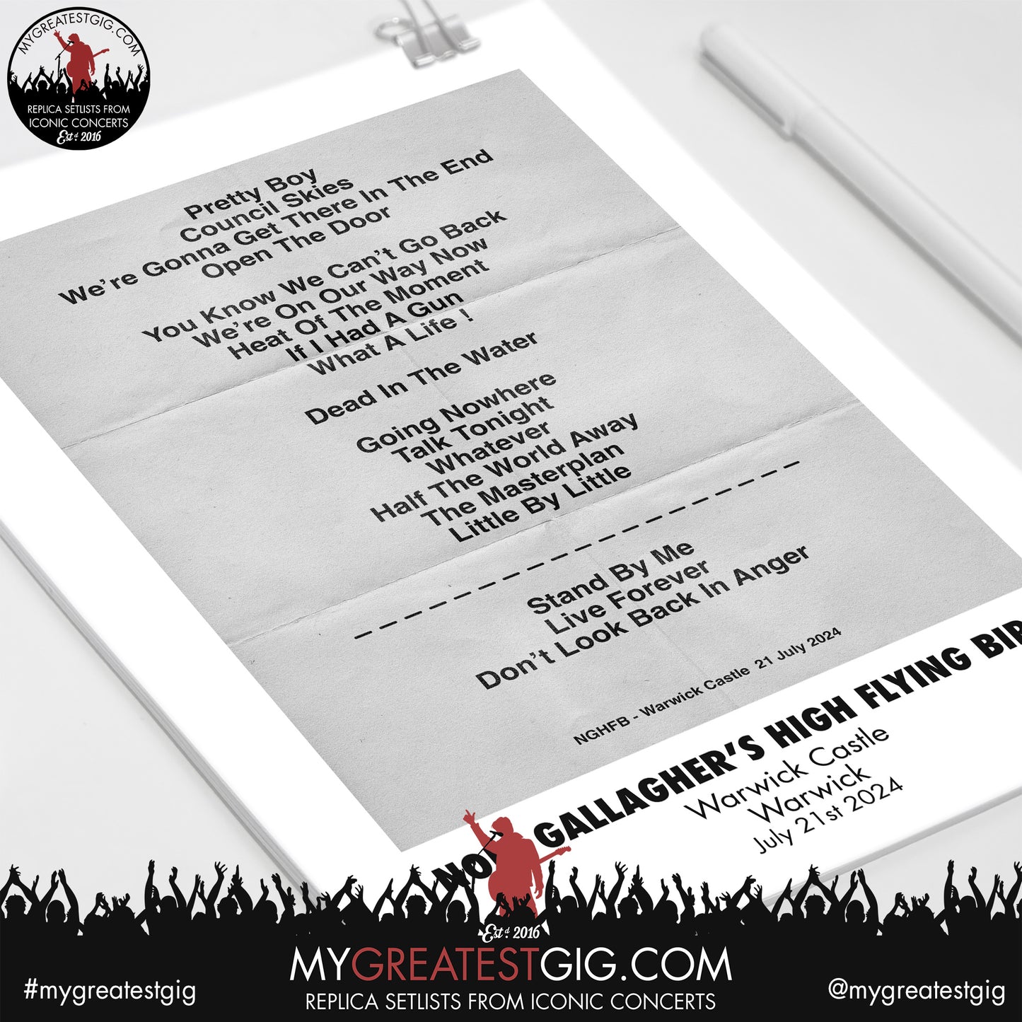 Noel Gallagher's High Flying Birds - Warwick Castle - July 21st 2024 Replica Setlist Poster