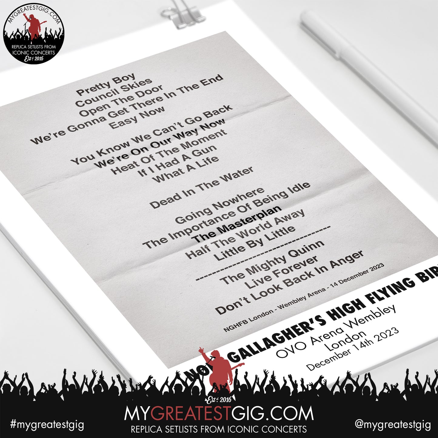 Noel Gallagher's High Flying Birds - London - December 14th 2023 Recreated Setlist Poster
