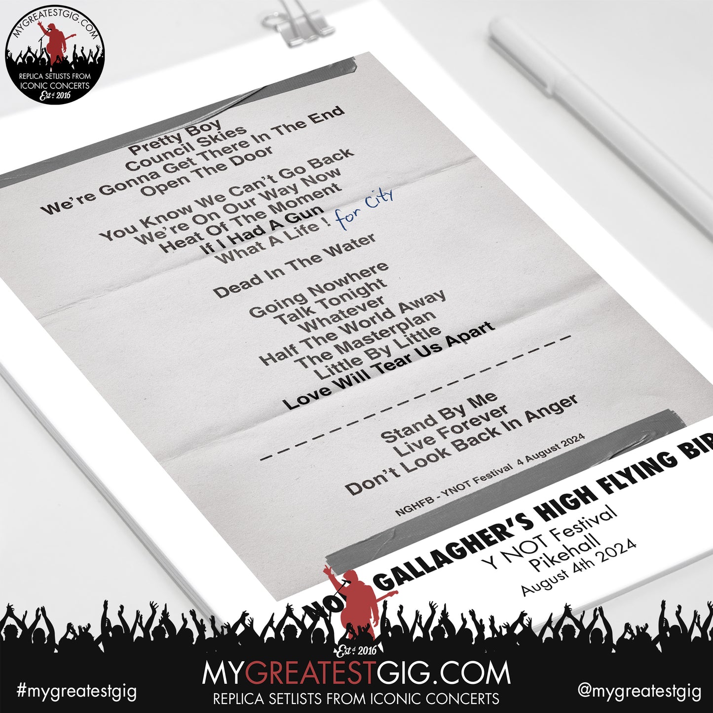 Noel Gallagher's High Flying Birds - Y NOT Festival - August 4th 2024 Replica Setlist Poster