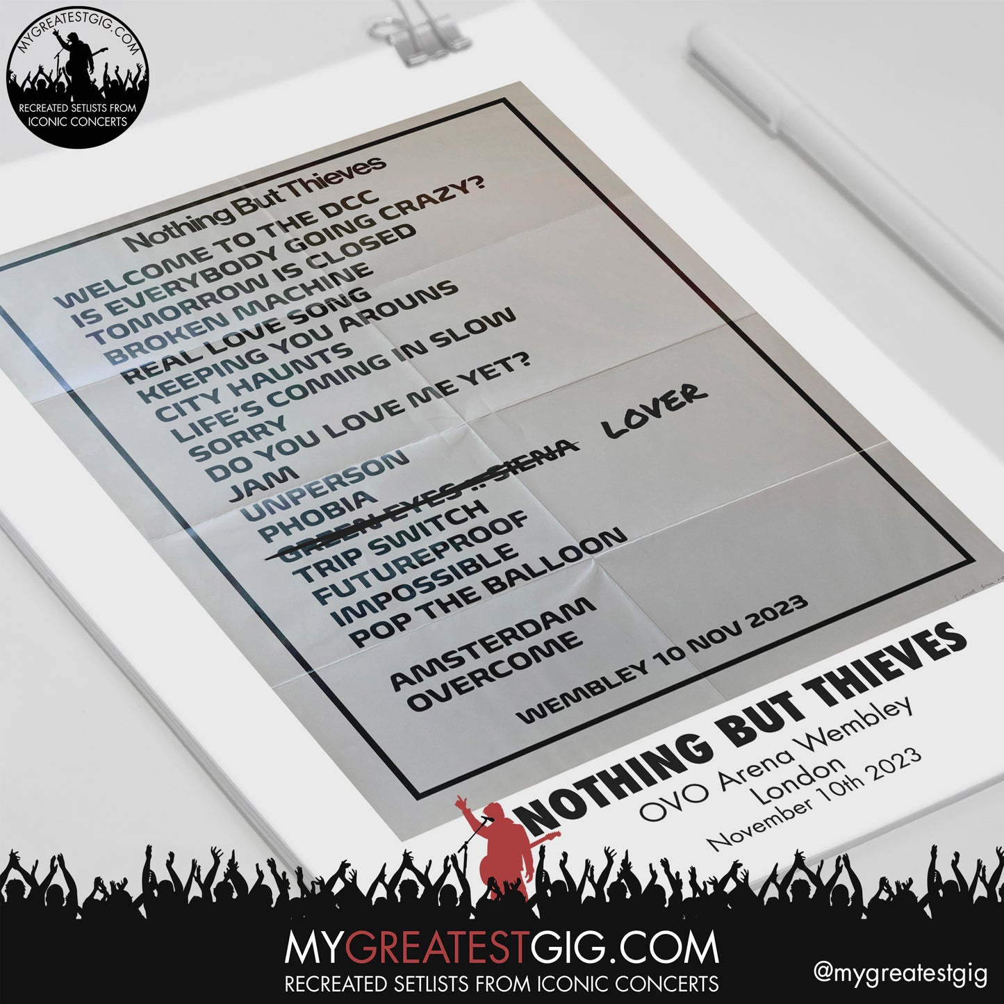 Nothing But Thieves - Wembley Arena - November 10th 2023 Recreated Setlist Poster