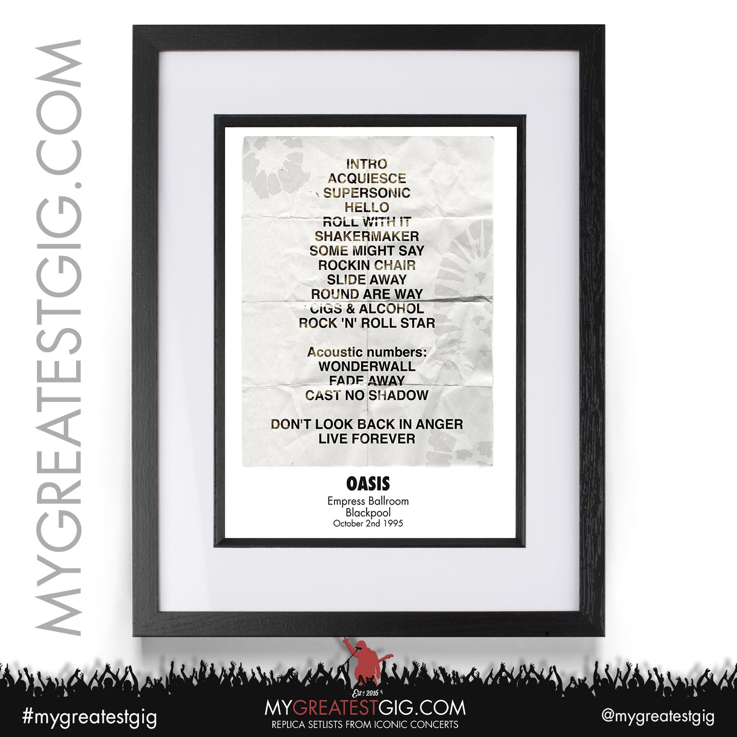 OASIS - Blackpool - October 2nd 1995 Recreated Set List Poster