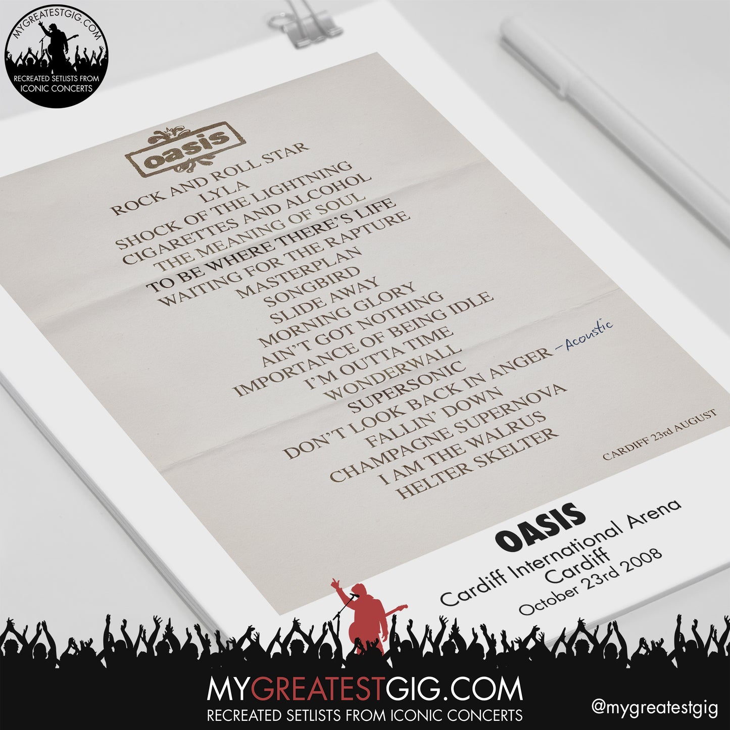Oasis - Cardiff - October 23rd 2008 Recreated Setlist Poster