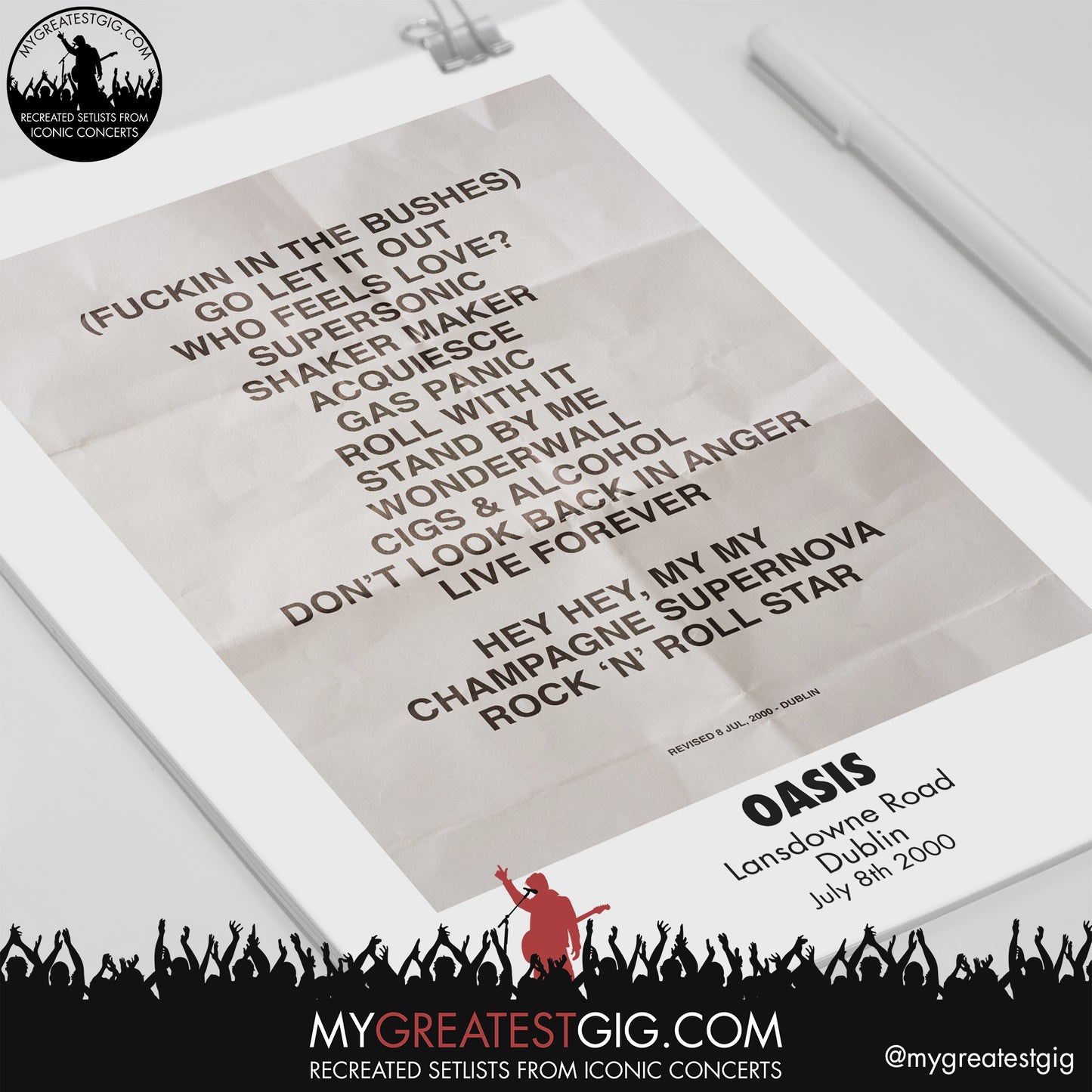 Oasis - Dublin - July 8th 2000 Replica Setlist Poster