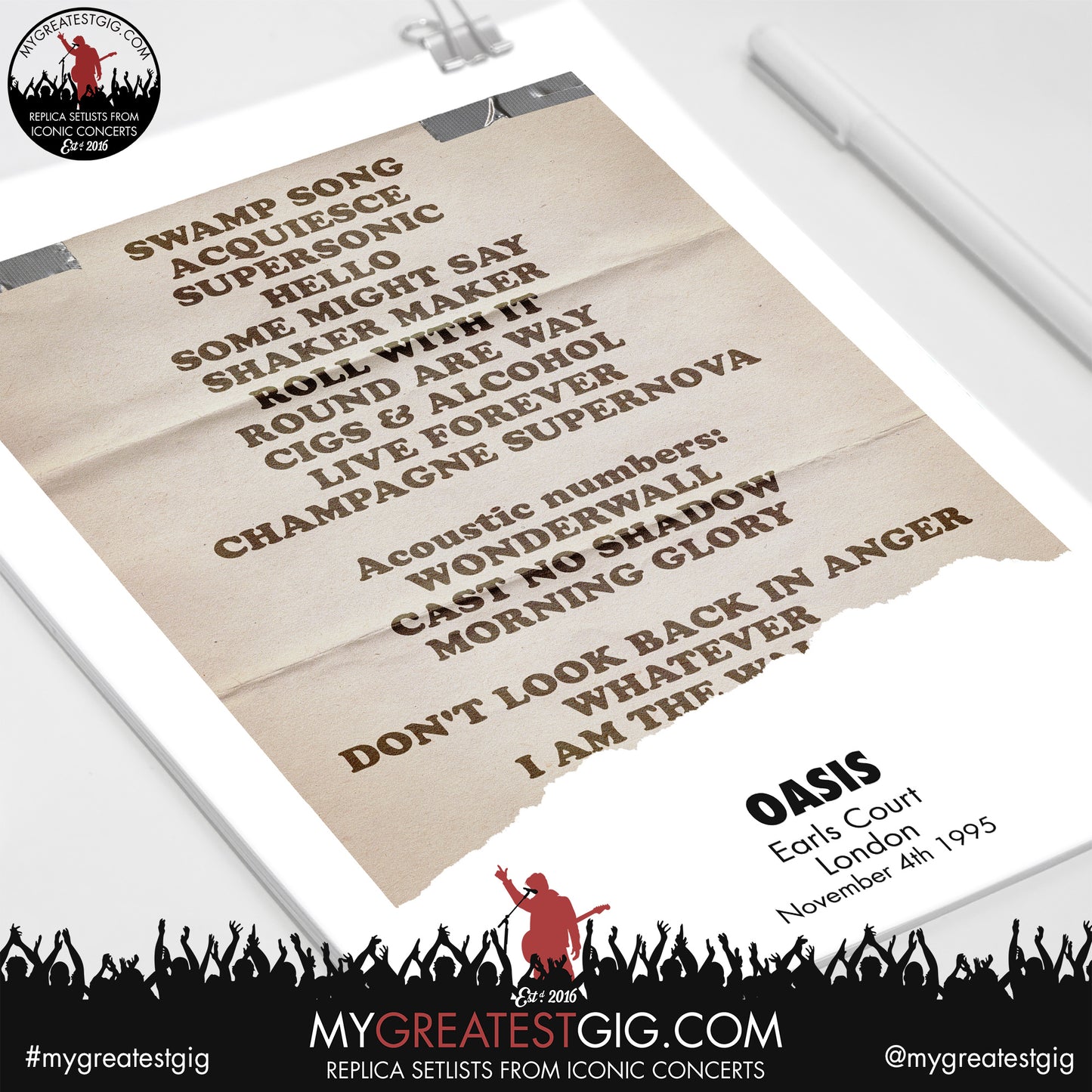 Oasis - Earls Court - November 4th / 5th 1995 Recreated Setlist Poster