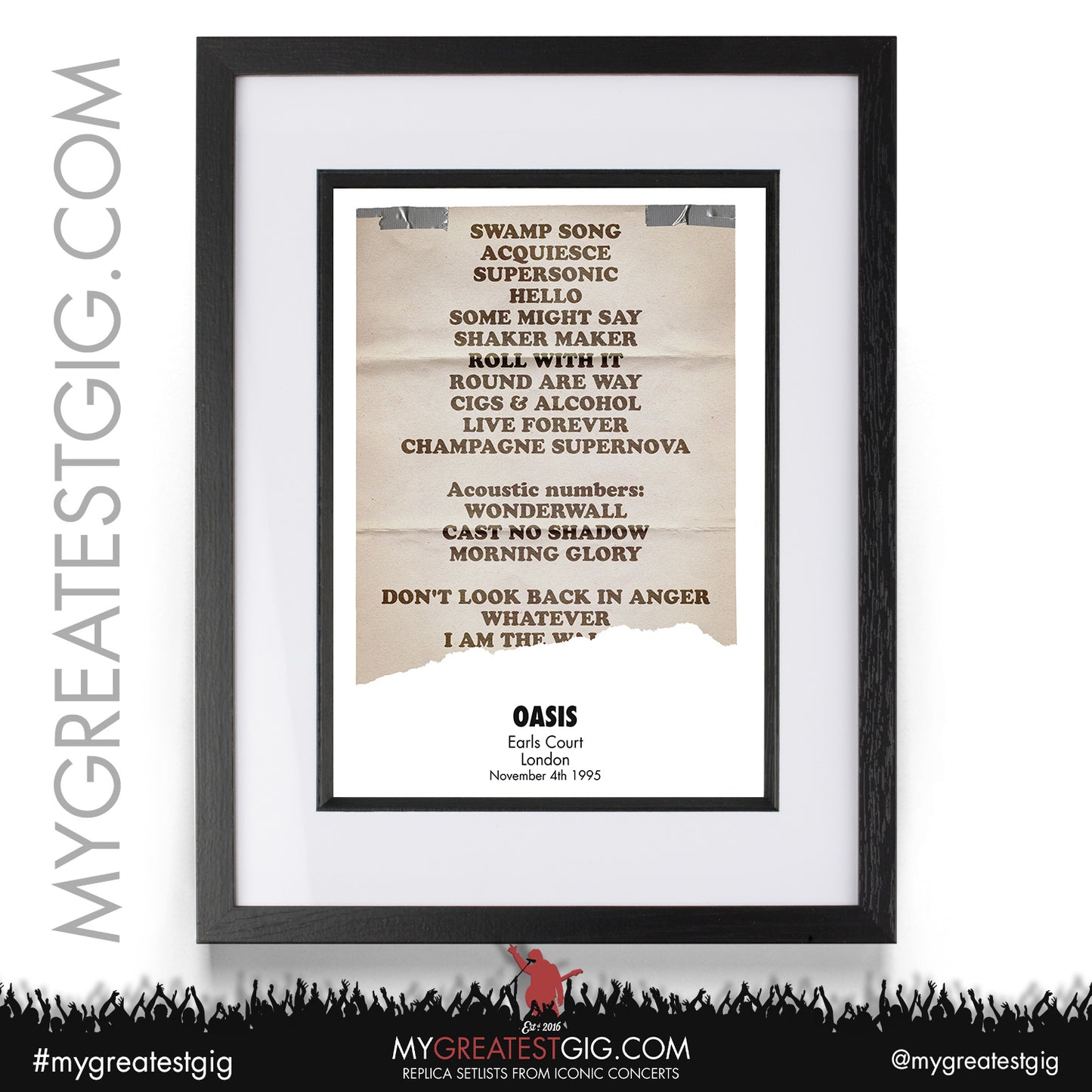 Oasis - Earls Court - November 4th / 5th 1995 Recreated Setlist Poster
