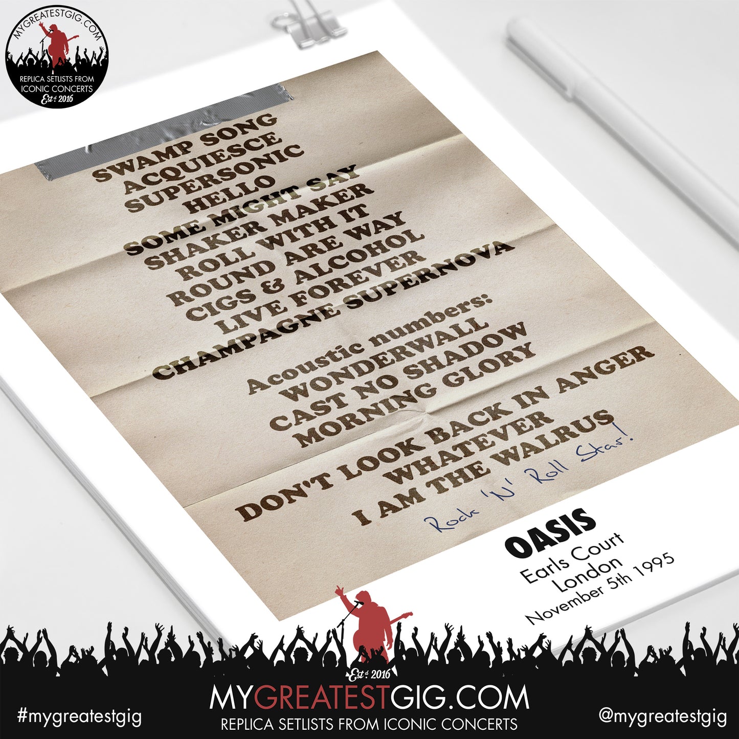 Oasis - Earls Court - November 4th / 5th 1995 Recreated Setlist Poster