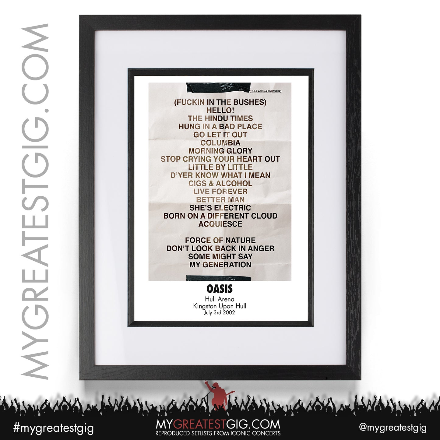Oasis - Hull - July 3rd 2002 Recreated Setlist Poster