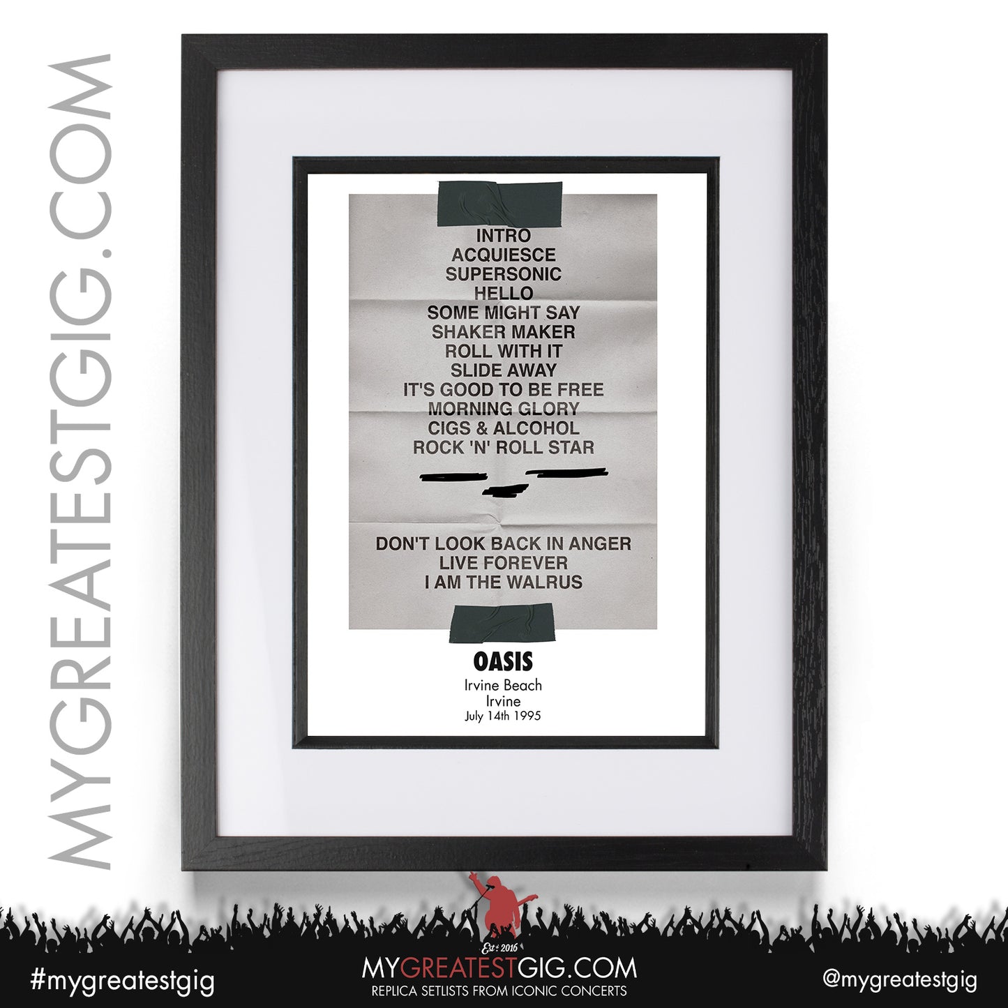OASIS - Irvine - July 14th 1995 Recreated Set List Poster