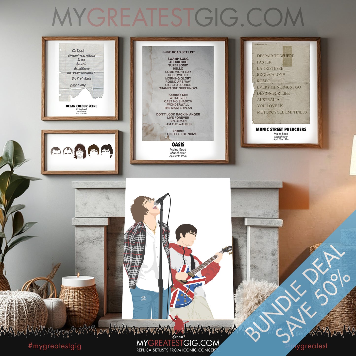 Oasis/Manics/Ocean Colour Scene - Manchester - Maine Road - Apr 27th/28th 1996 Replica Set List Posters