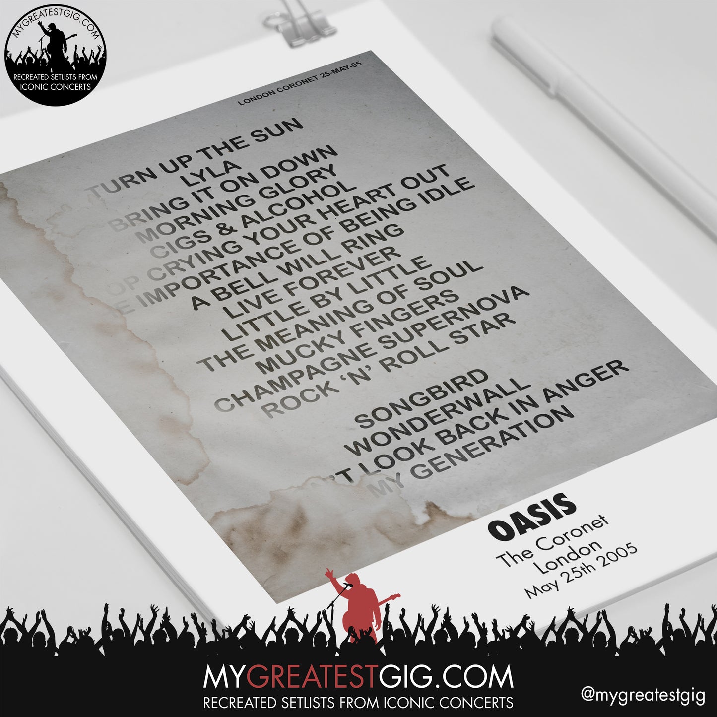 Oasis - London - May 25th 2005 Recreated Setlist Poster