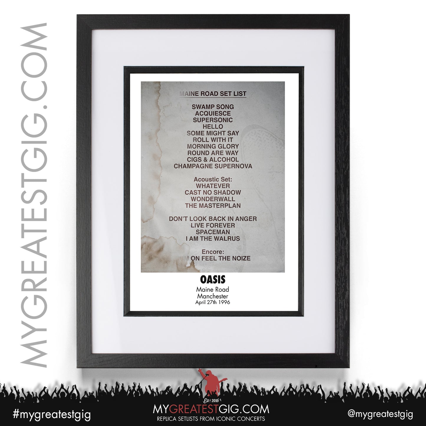Oasis - Manchester - Maine Road - Apr 27th 1996 Recreated Set List Poster