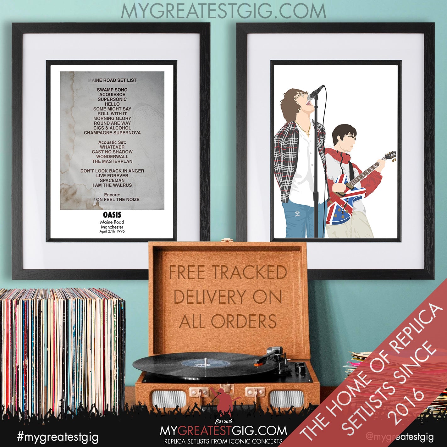 Oasis - Manchester - Maine Road - Apr 27th 1996 Recreated Set List Poster