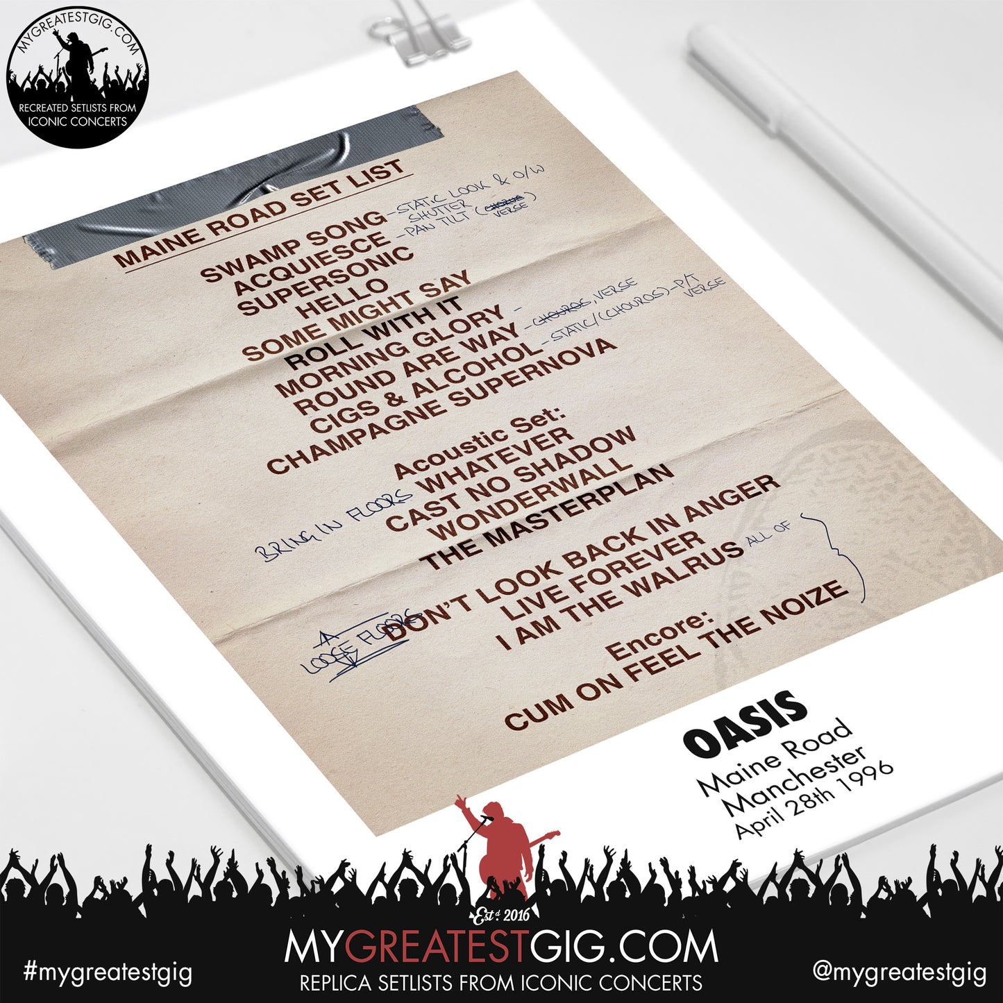 Oasis - Manchester - Maine Road - Apr 28th 1996 Recreated Set List Poster