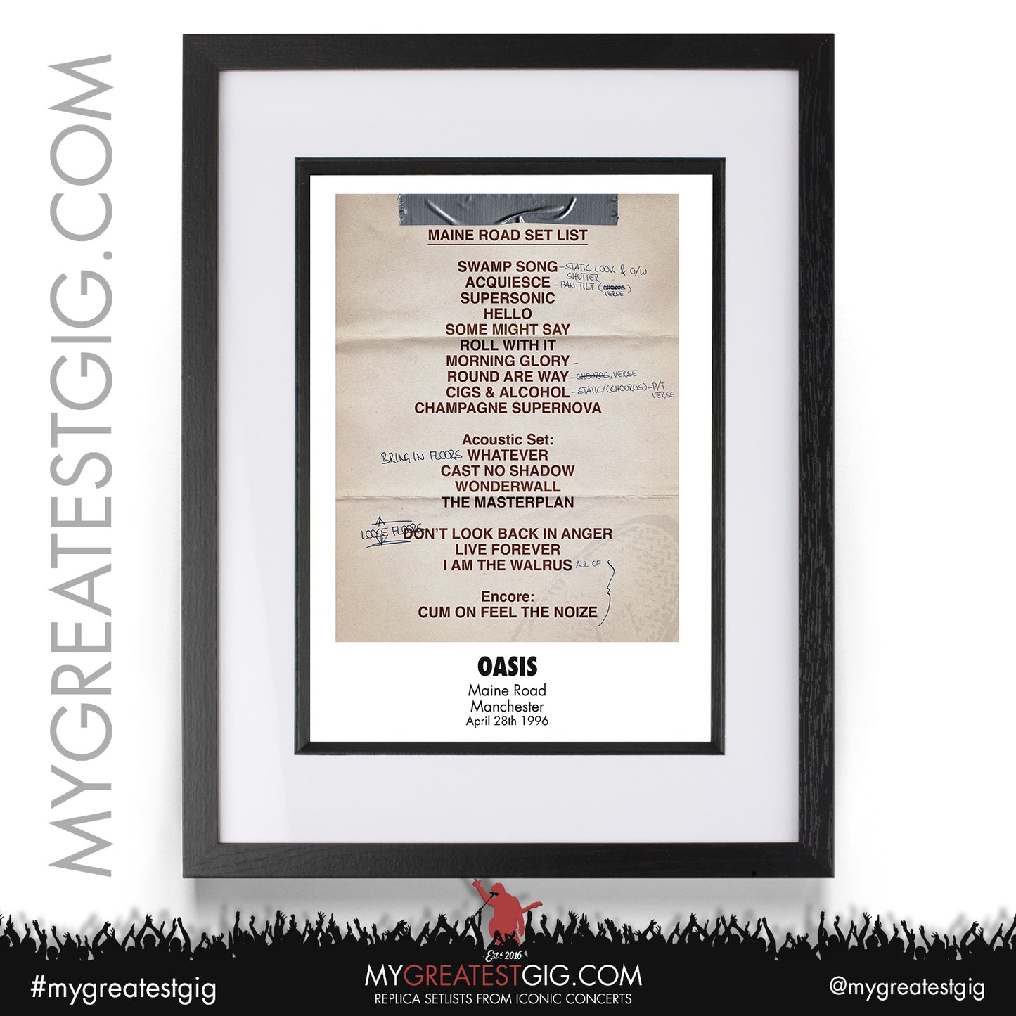 Oasis/Manics/Ocean Colour Scene - Manchester - Maine Road - Apr 27th/28th 1996 Replica Set List Posters