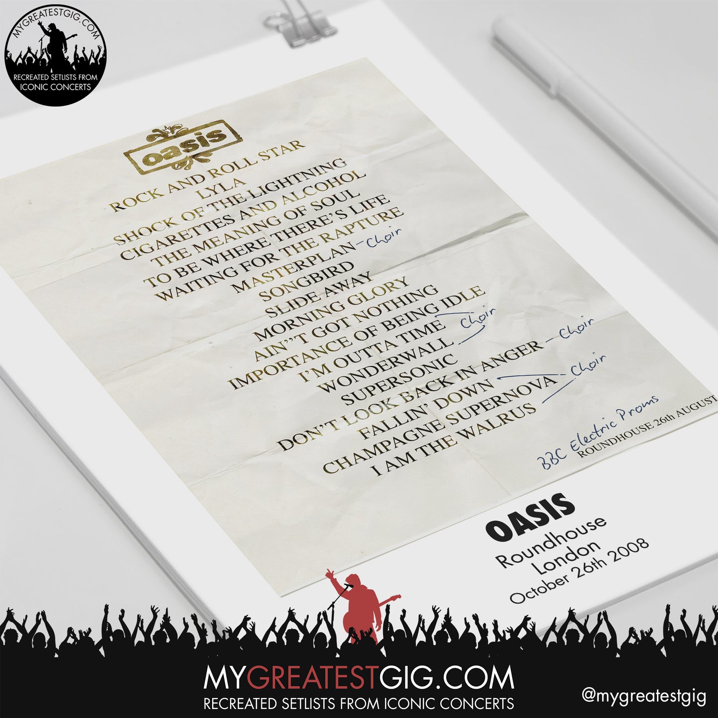 Oasis - Roundhouse - October 26th 2008 Recreated Setlist Poster