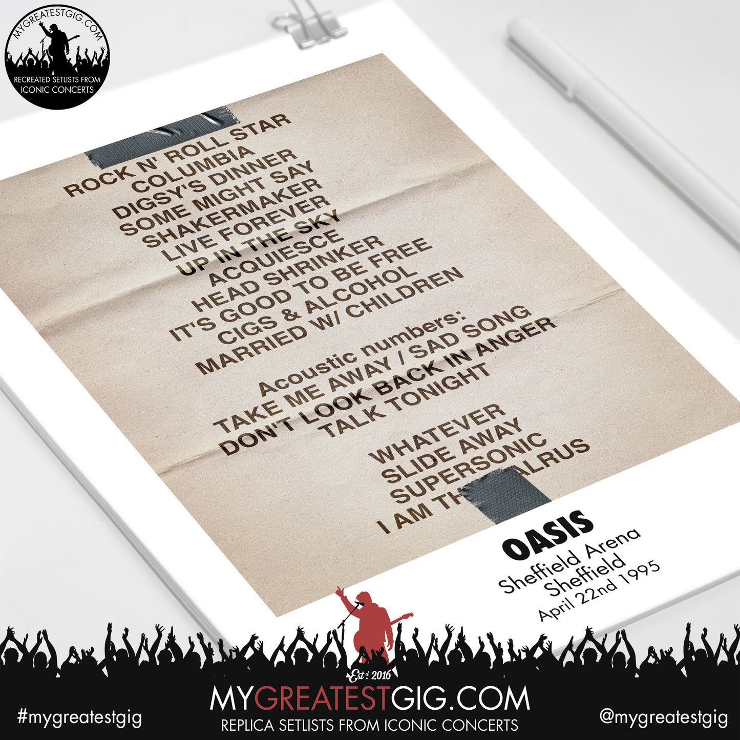 OASIS - Sheffield - Apr 22nd 1995 Recreated Set List Poster