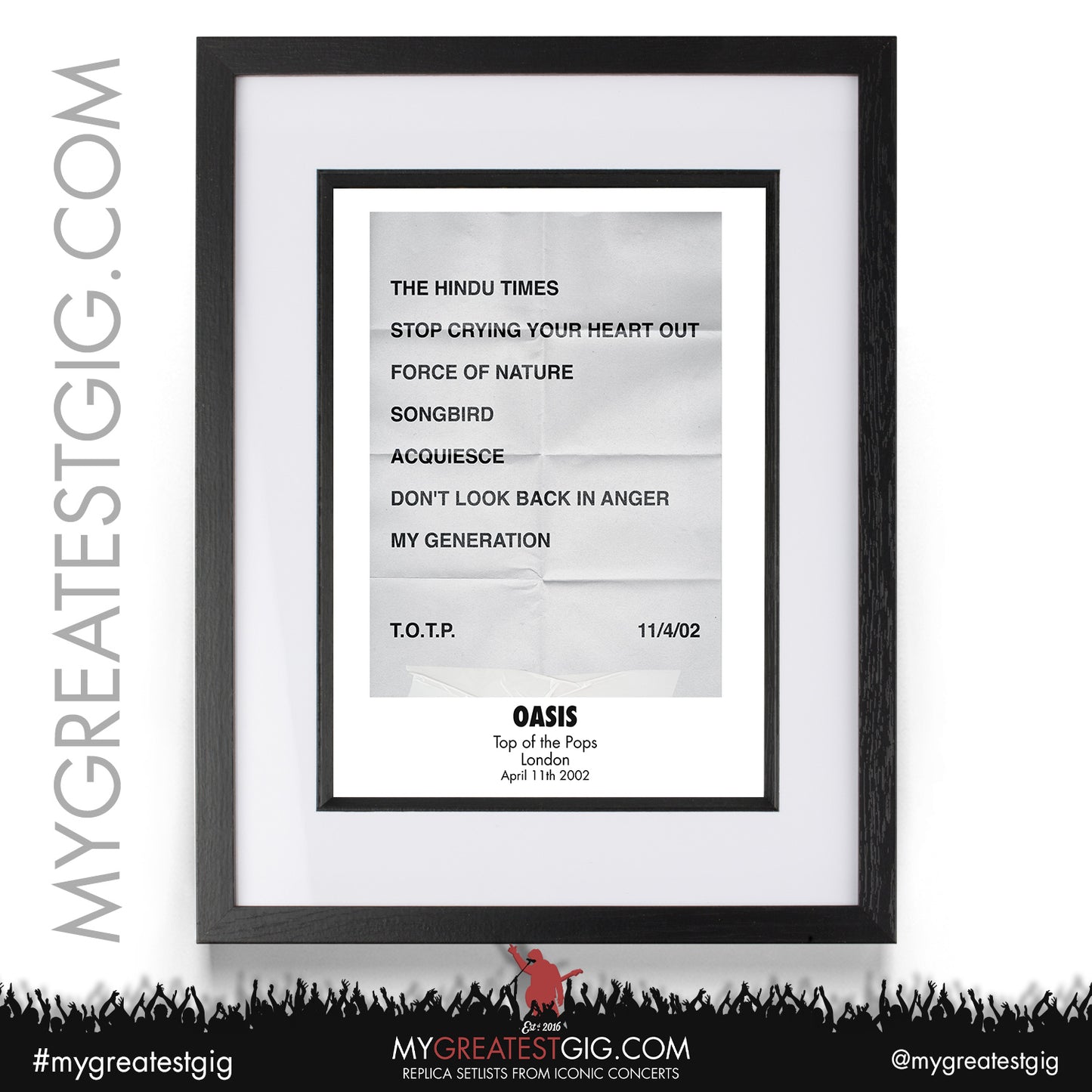 Oasis - Top Of The Pops - April 11th 2002 Replica Setlist Poster