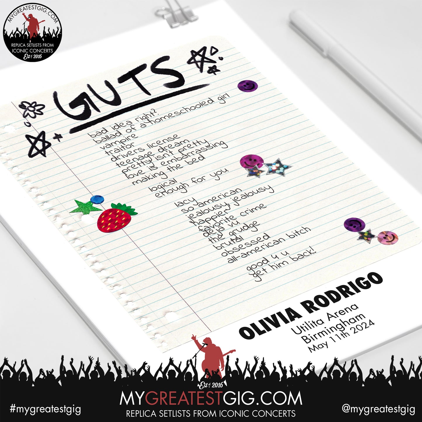 Olivia Rodrigo - Birmingham - May 11th 2024 Replica Setlist Poster
