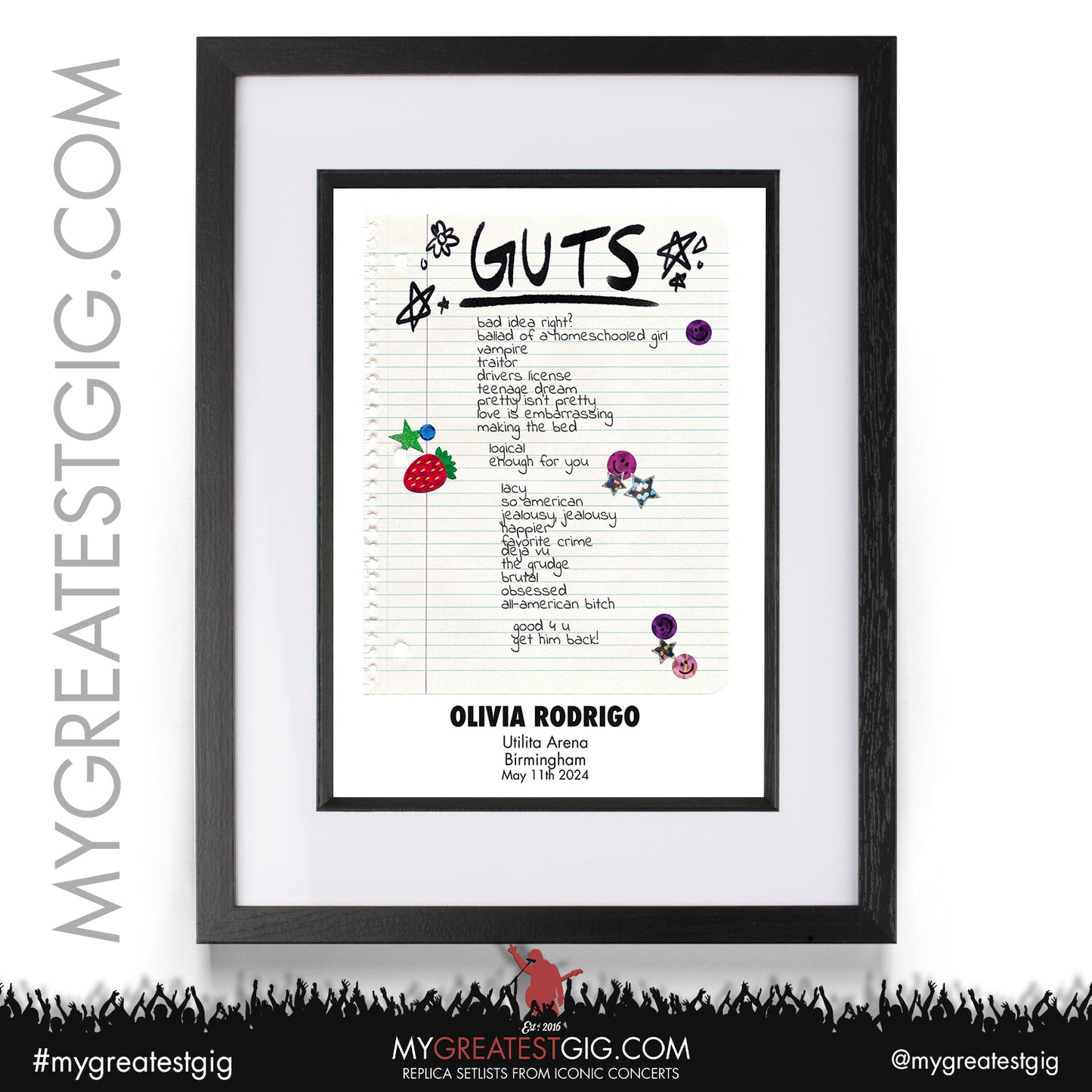 Olivia Rodrigo - Birmingham - May 11th 2024 Replica Setlist Poster