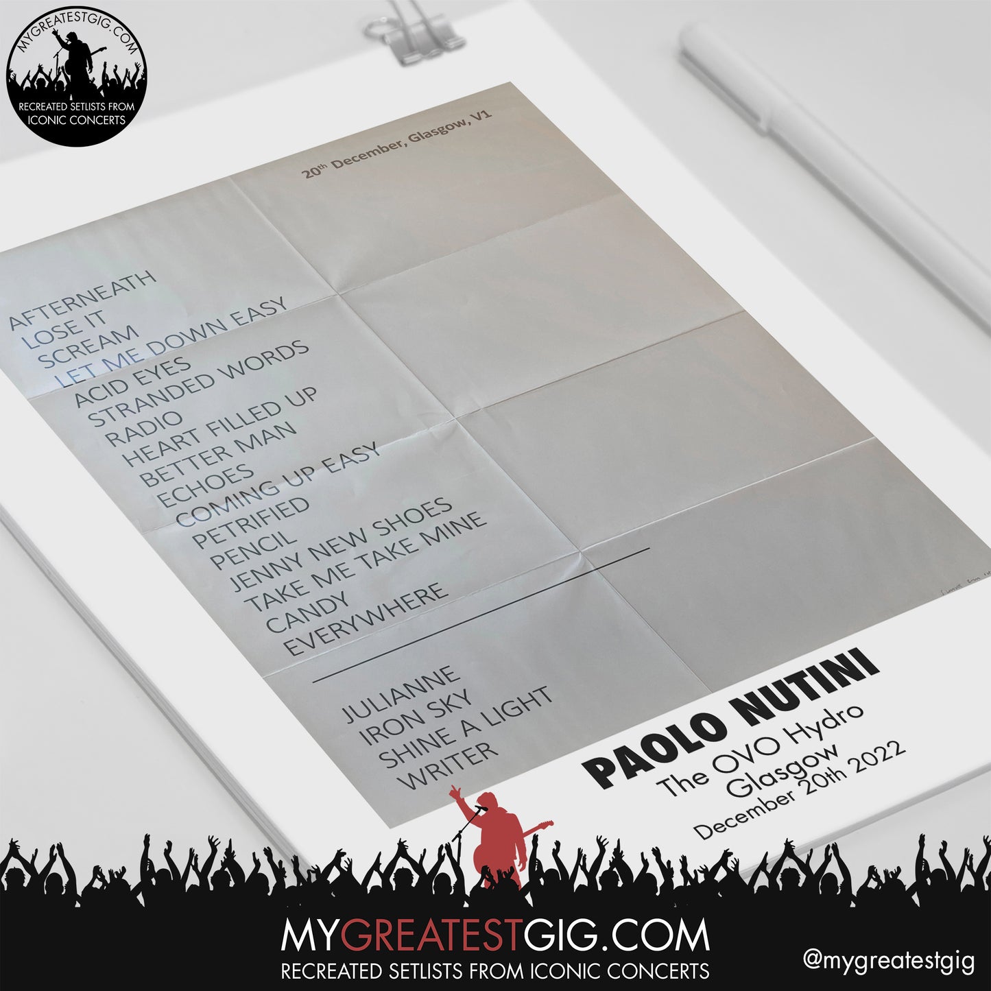 Paolo Nutini - Glasgow - December 20th 2022 Recreated Setlist Poster