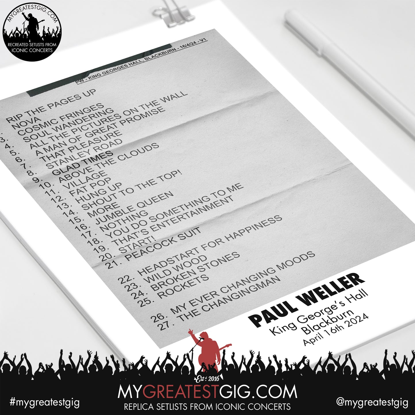 Paul Weller - Blackburn - April 16th 2024 Replica Setlist Poster