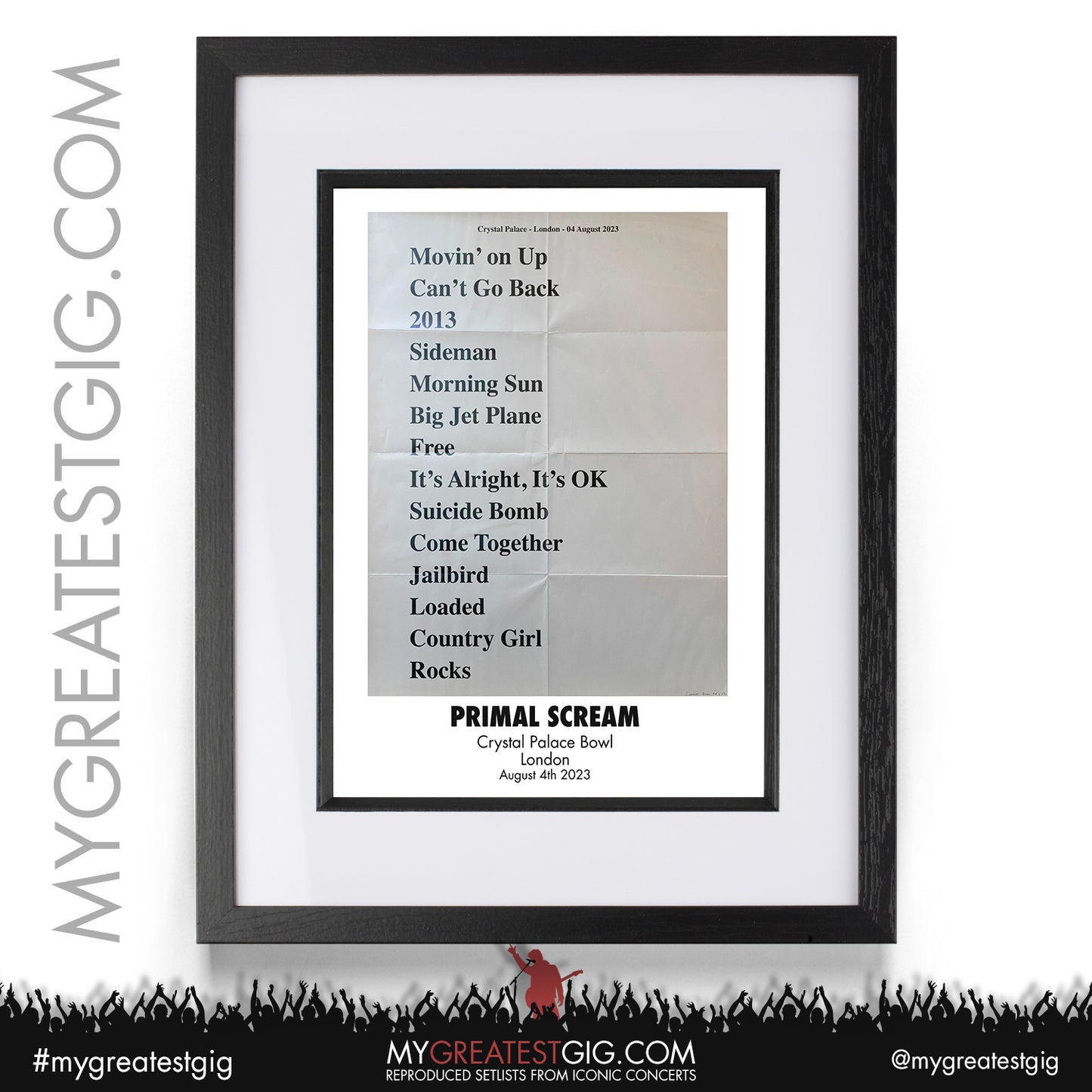 Primal Scream - London - August 4th 2023 Recreated Setlist Poster