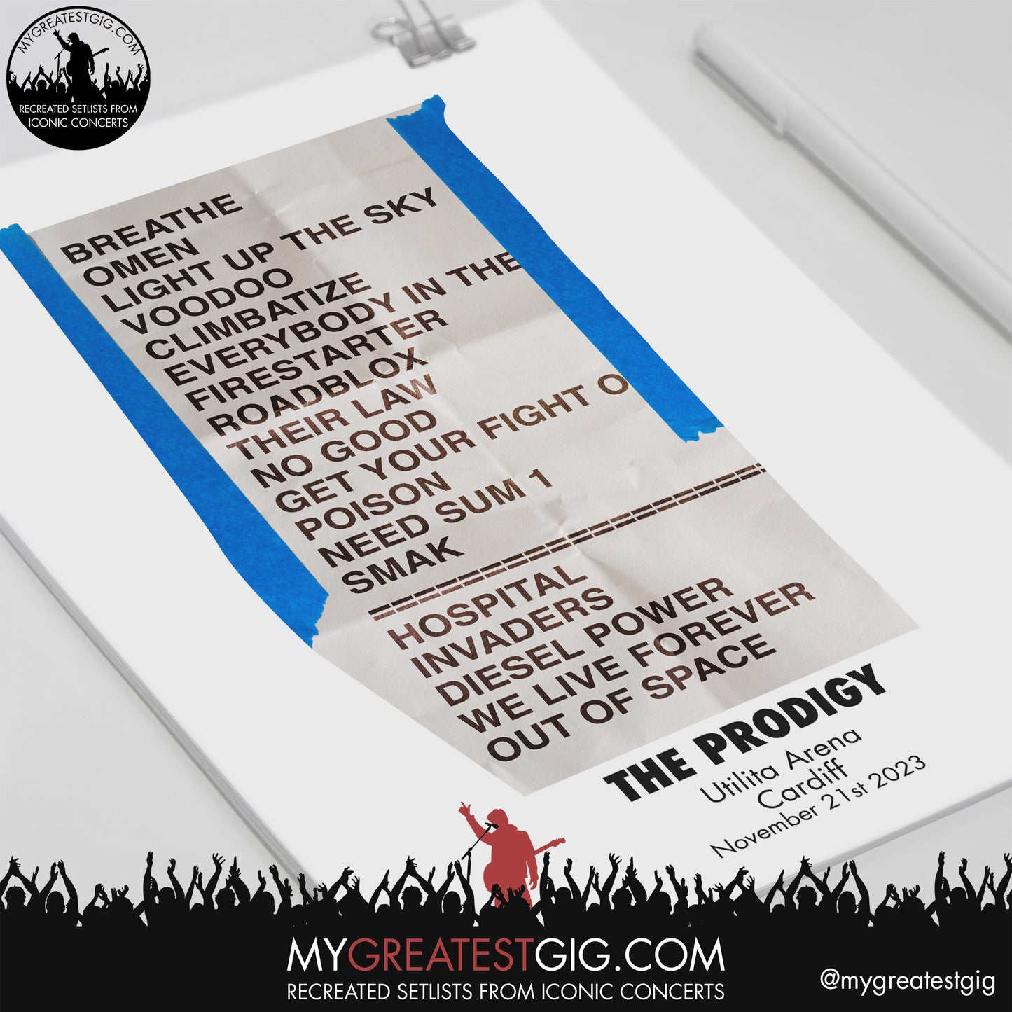 The Prodigy - Cardiff - November 21st 2023 Recreated Setlist Poster
