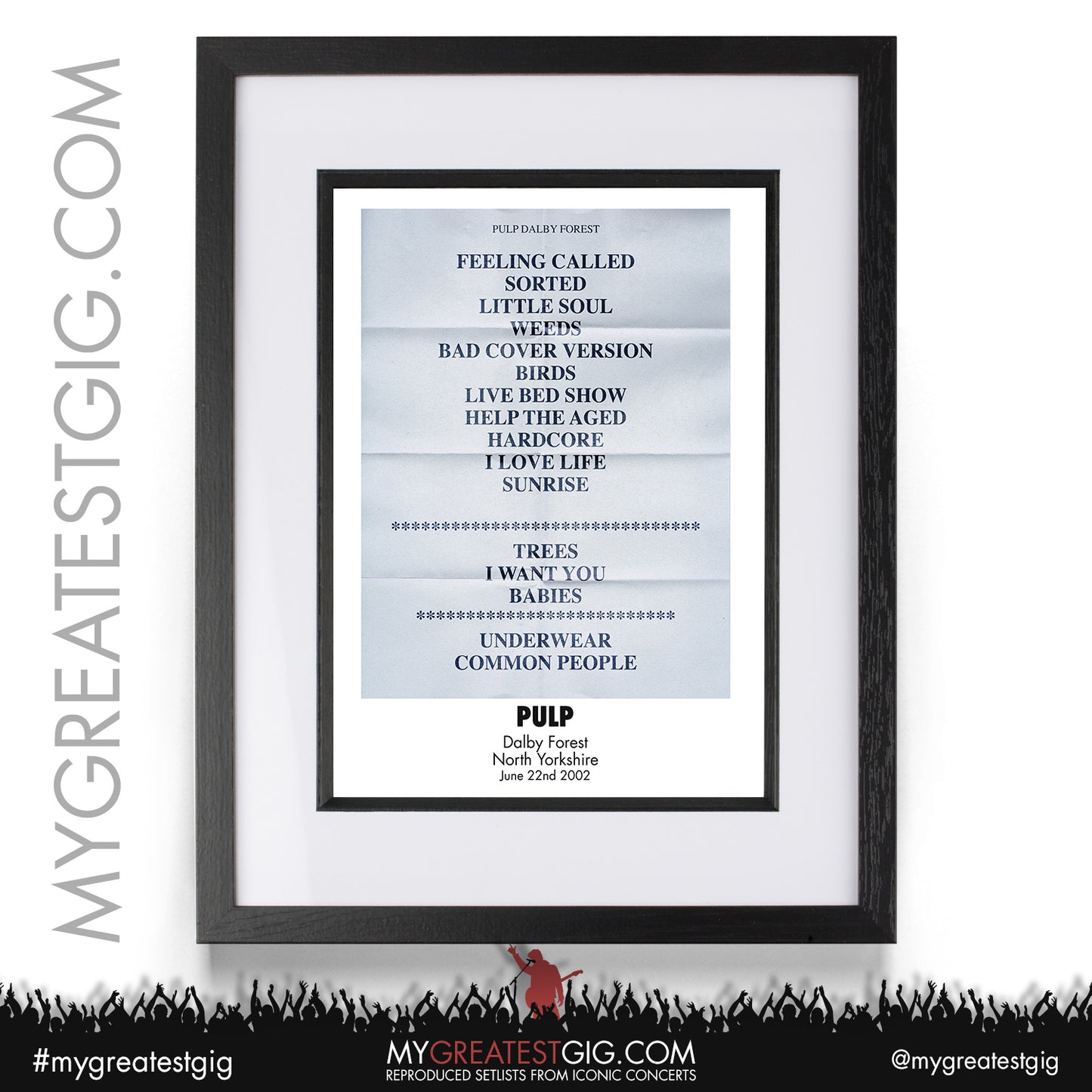 Pulp - Dalby Forest - June 22nd 2002 Recreated Setlist Poster