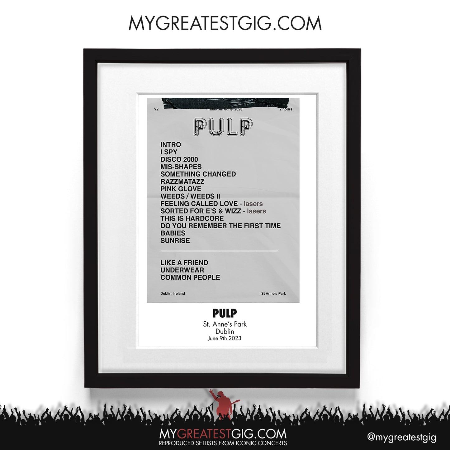 Pulp - Dublin - June 9th 2023 Recreated Setlist Poster